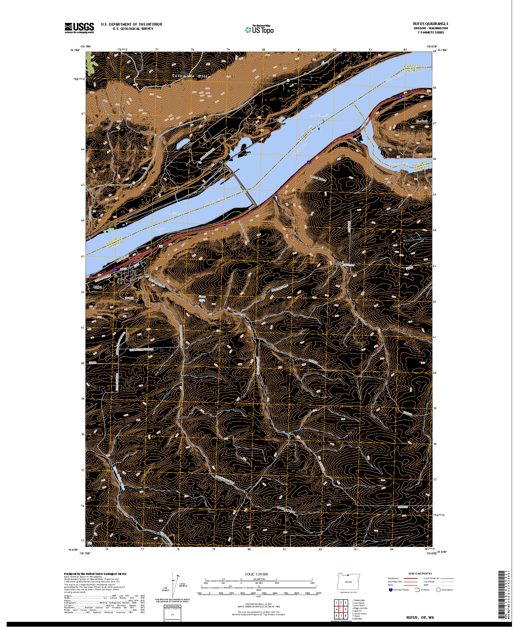 US TOPO 7.5-MINUTE MAP FOR RUFUS, OR,WA
