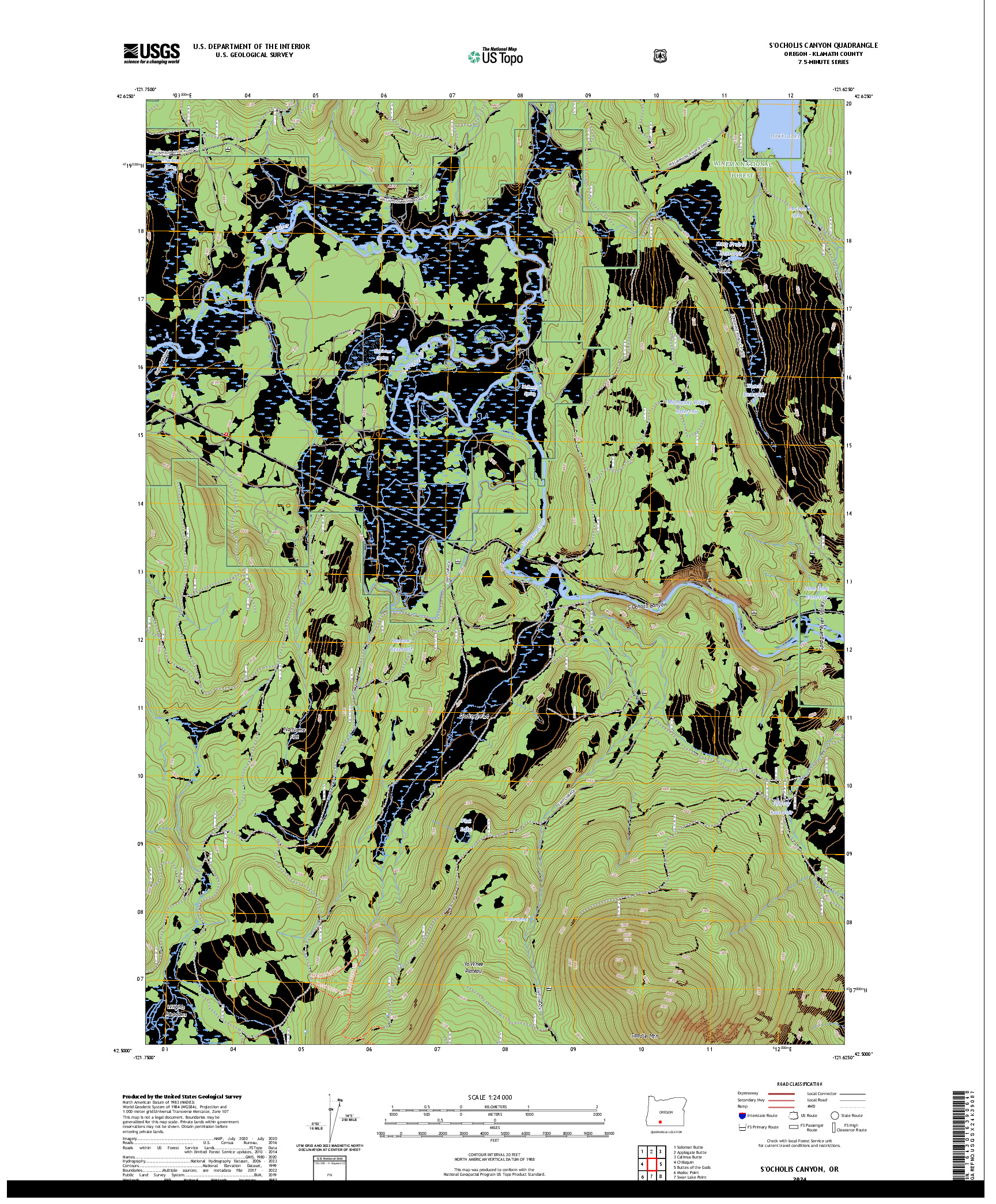 US TOPO 7.5-MINUTE MAP FOR S'OCHOLIS CANYON, OR