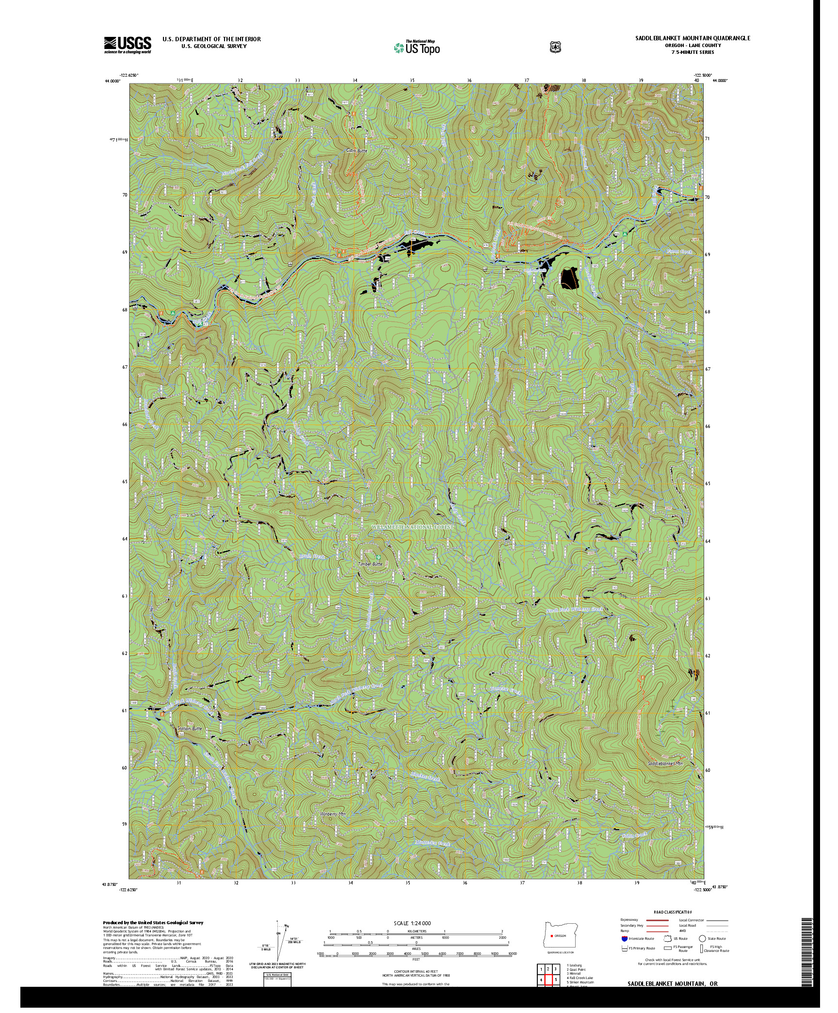 US TOPO 7.5-MINUTE MAP FOR SADDLEBLANKET MOUNTAIN, OR