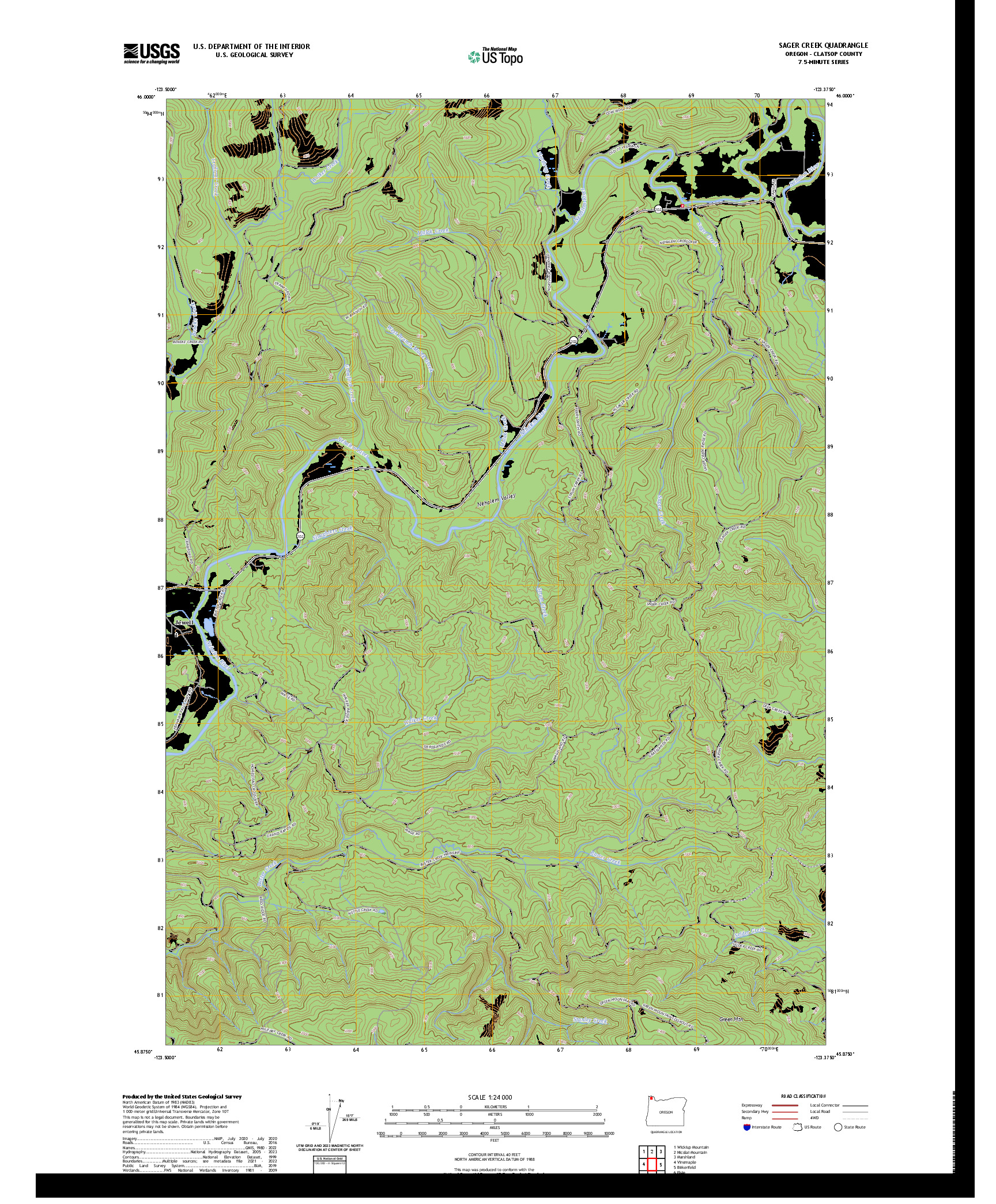 US TOPO 7.5-MINUTE MAP FOR SAGER CREEK, OR