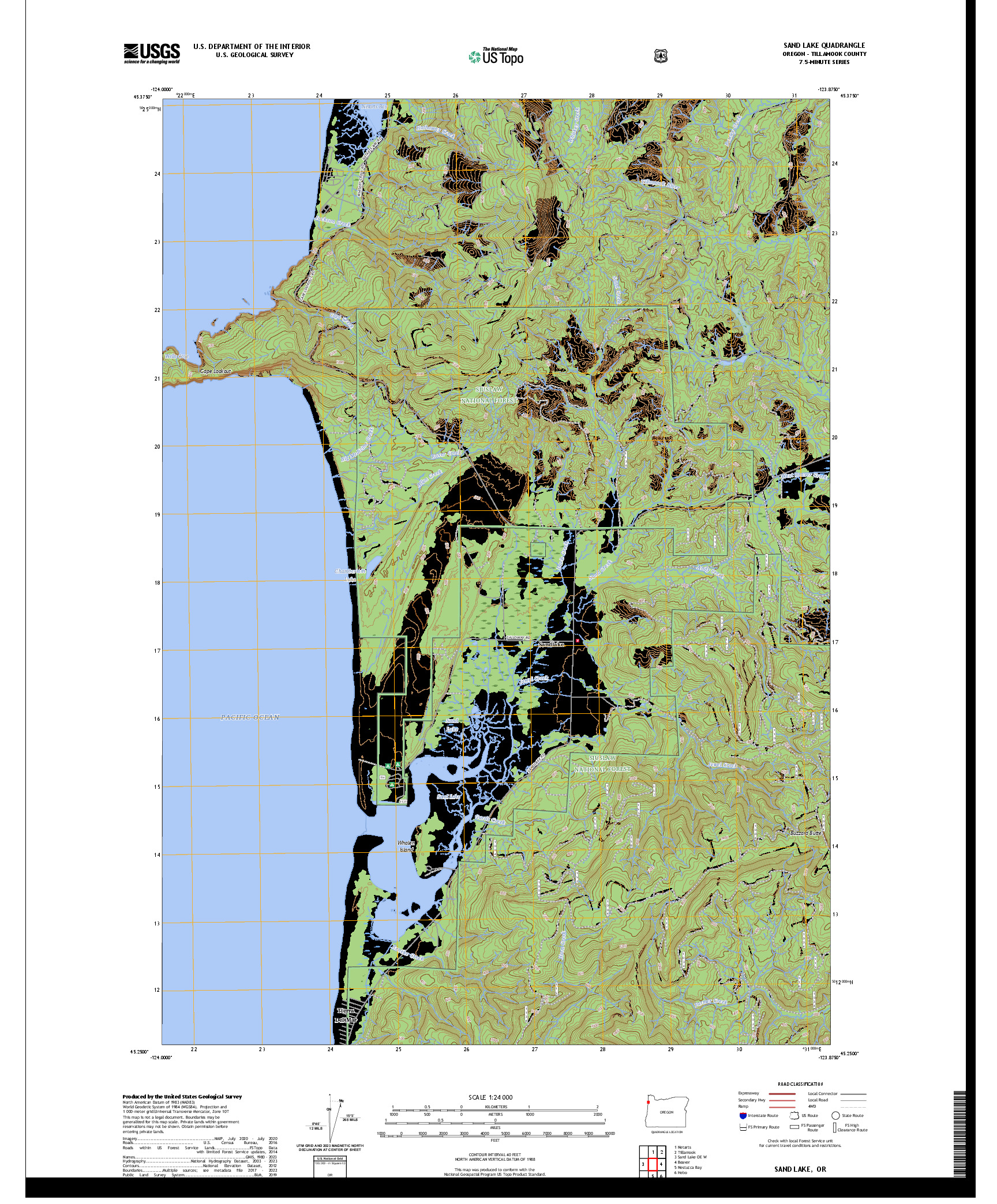 US TOPO 7.5-MINUTE MAP FOR SAND LAKE, OR