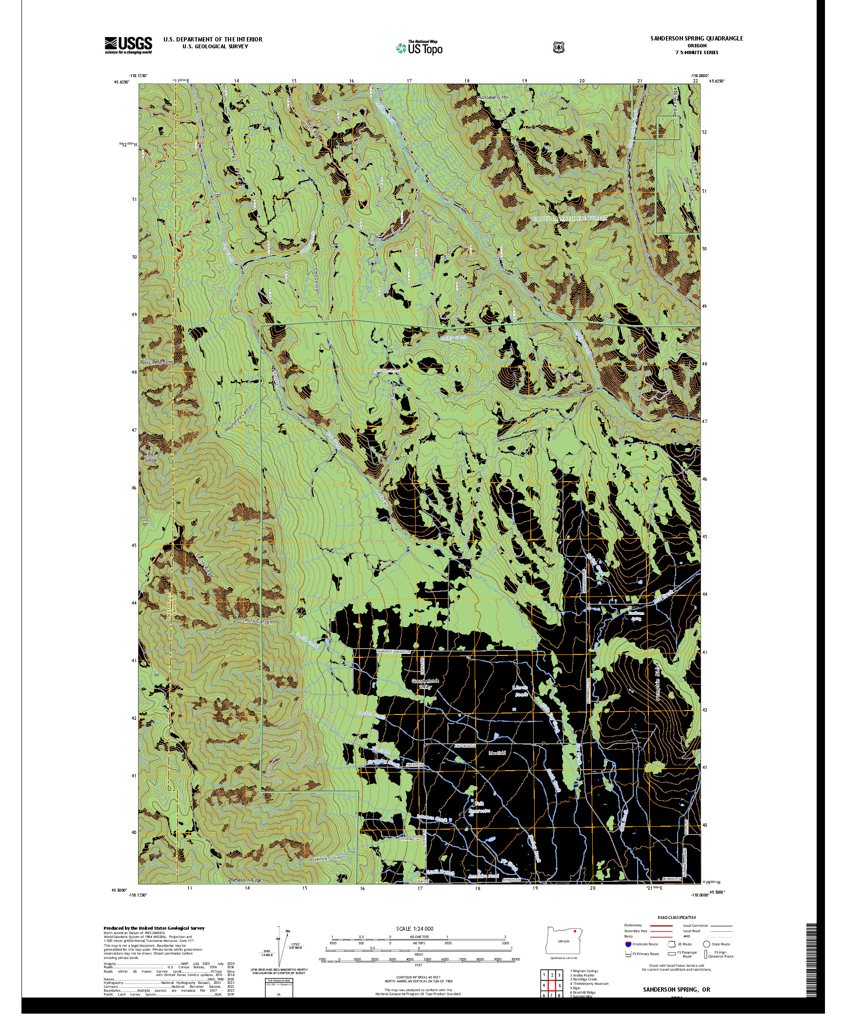 US TOPO 7.5-MINUTE MAP FOR SANDERSON SPRING, OR