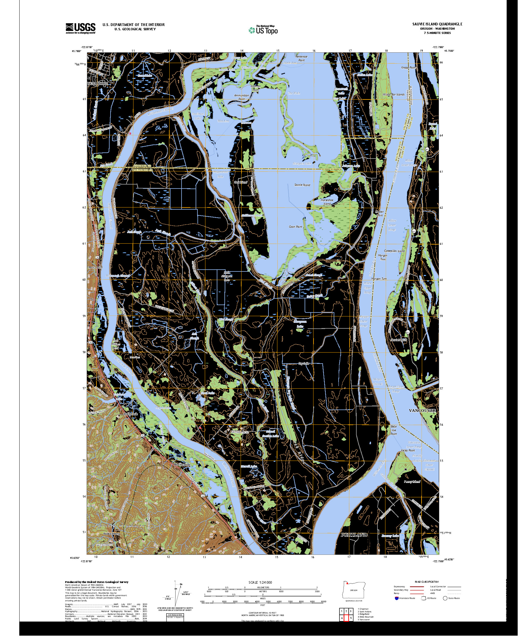 US TOPO 7.5-MINUTE MAP FOR SAUVIE ISLAND, OR,WA