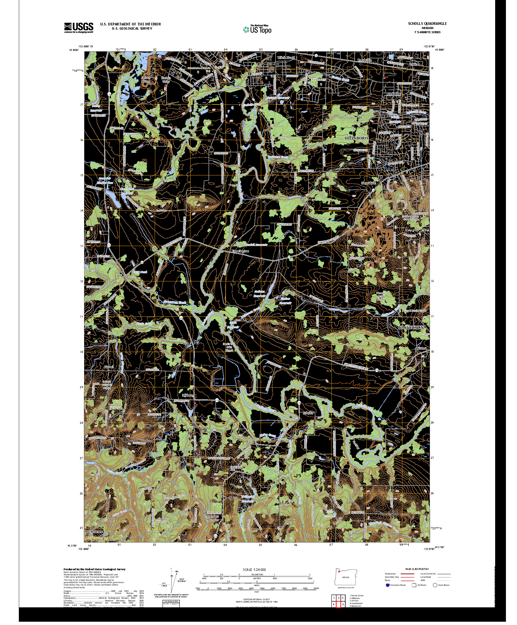 US TOPO 7.5-MINUTE MAP FOR SCHOLLS, OR