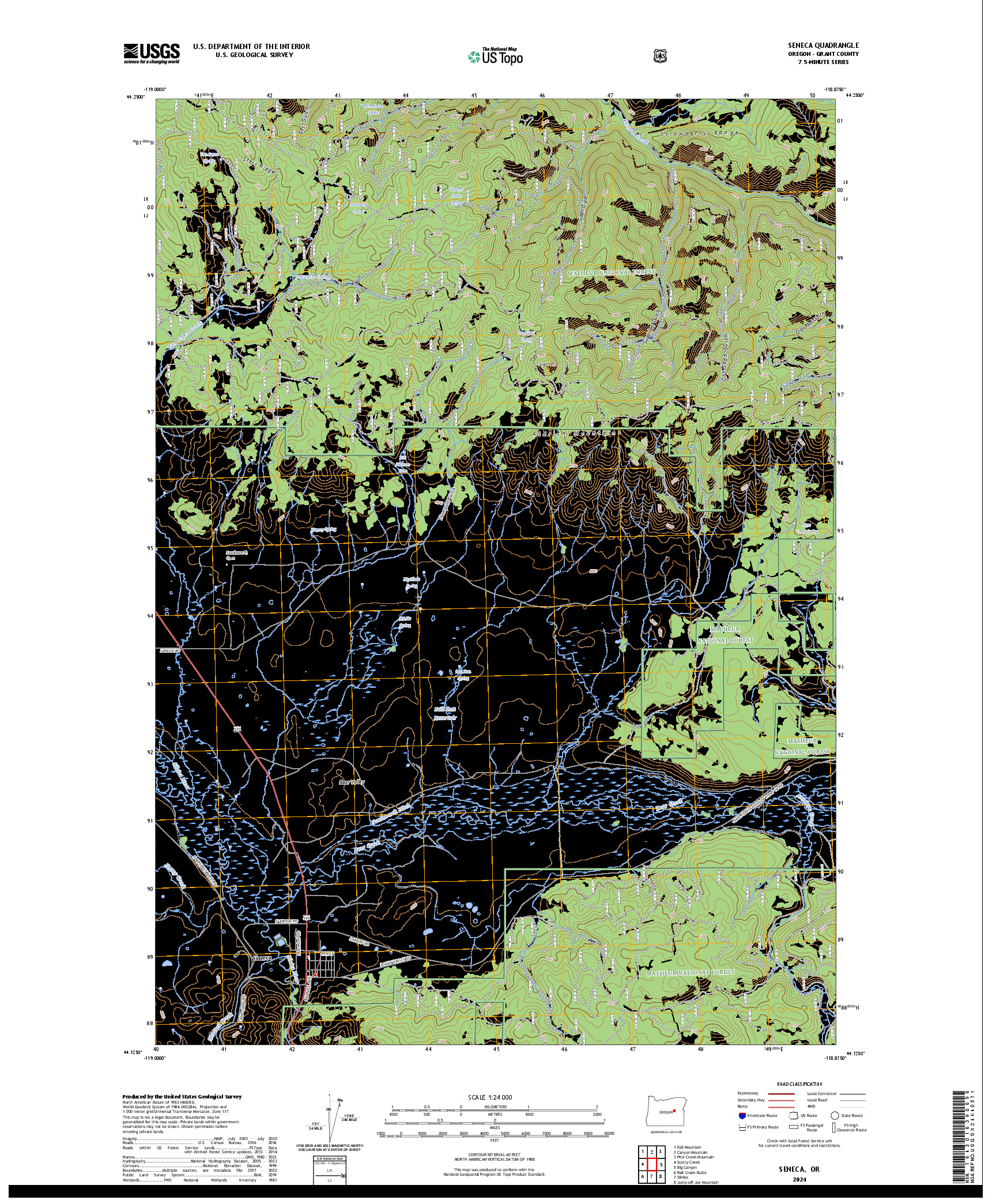 US TOPO 7.5-MINUTE MAP FOR SENECA, OR