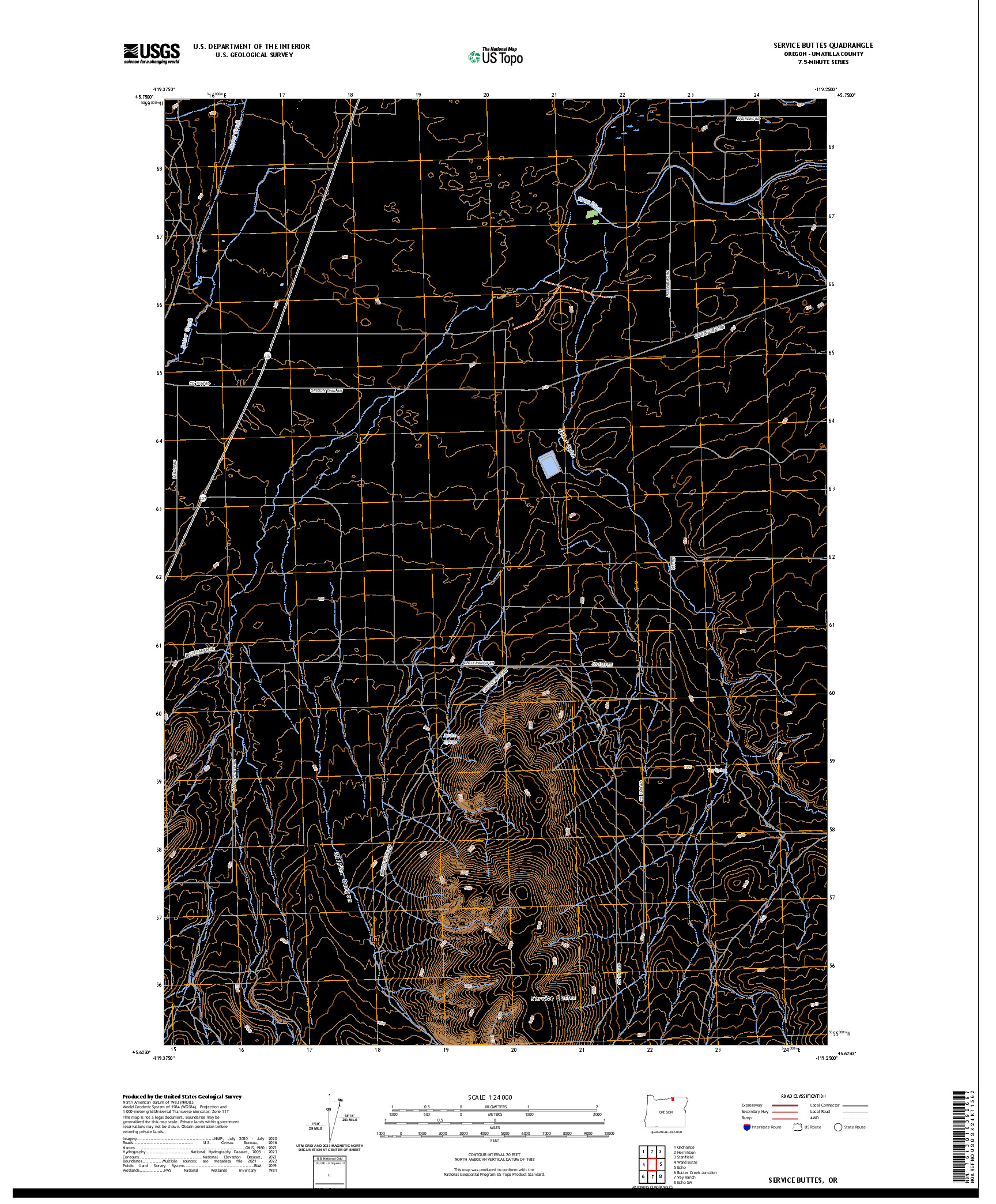 US TOPO 7.5-MINUTE MAP FOR SERVICE BUTTES, OR