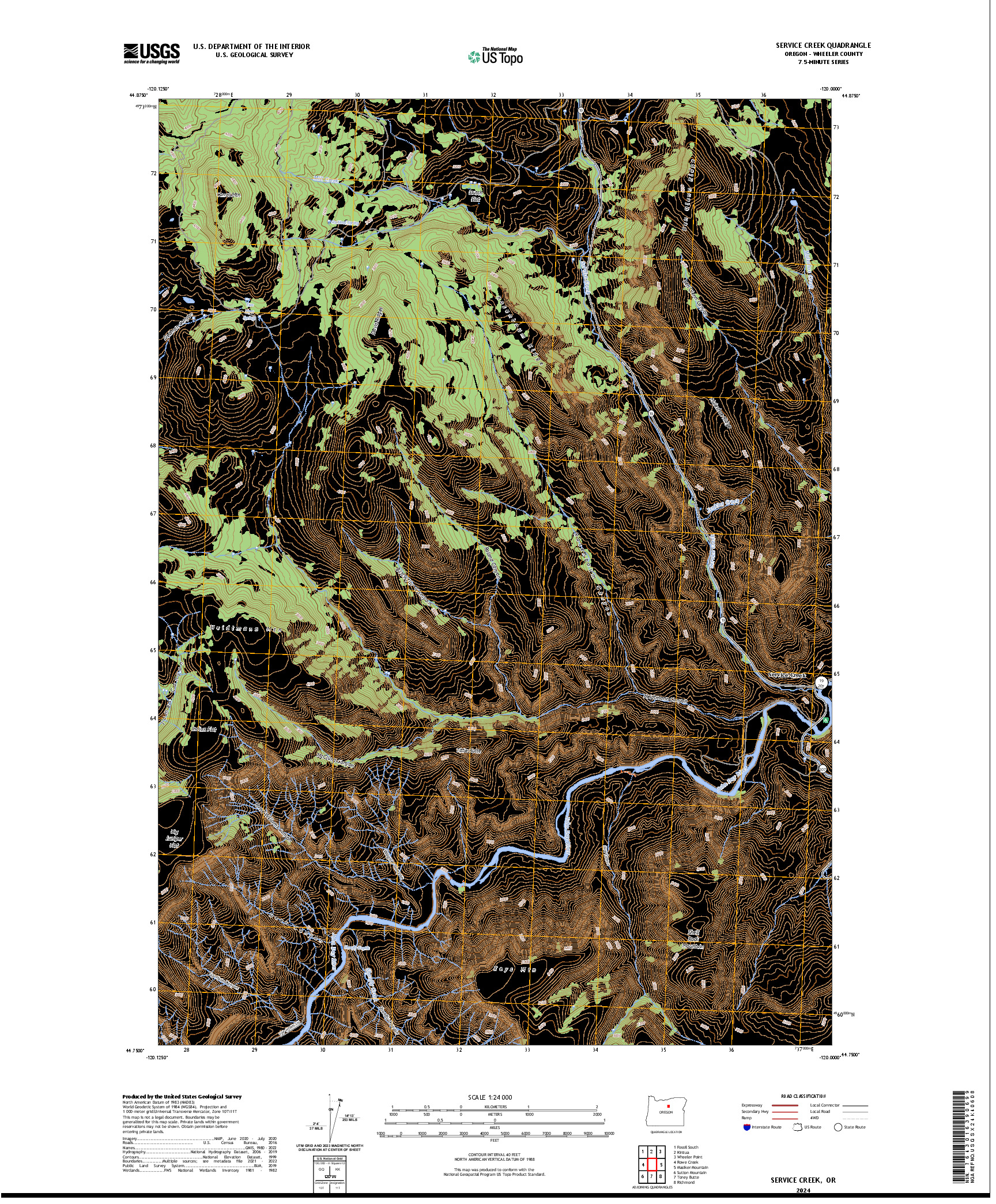 US TOPO 7.5-MINUTE MAP FOR SERVICE CREEK, OR