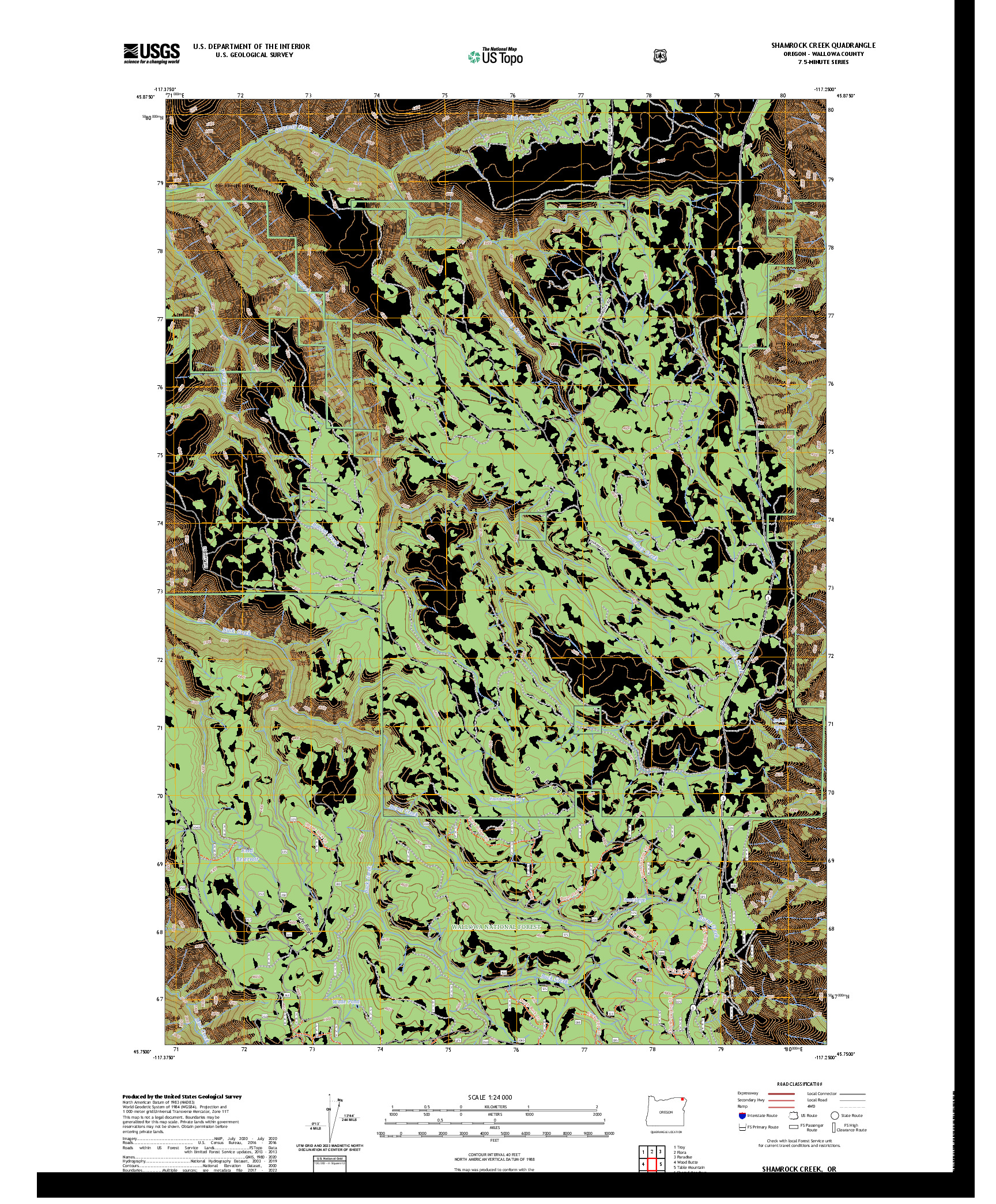 US TOPO 7.5-MINUTE MAP FOR SHAMROCK CREEK, OR