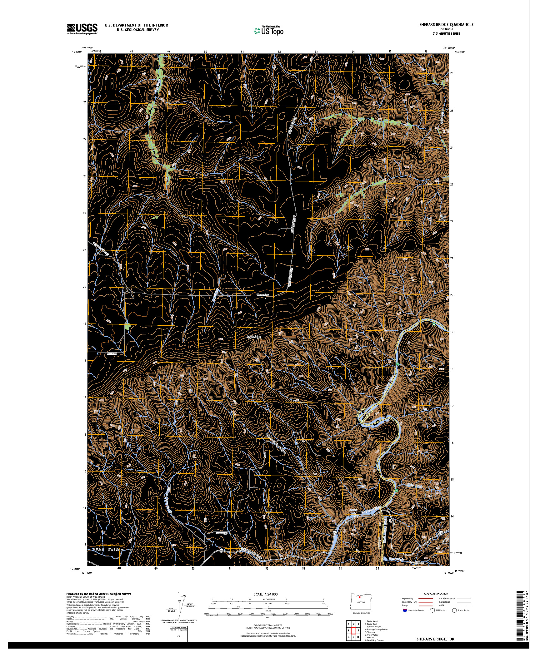 US TOPO 7.5-MINUTE MAP FOR SHERARS BRIDGE, OR