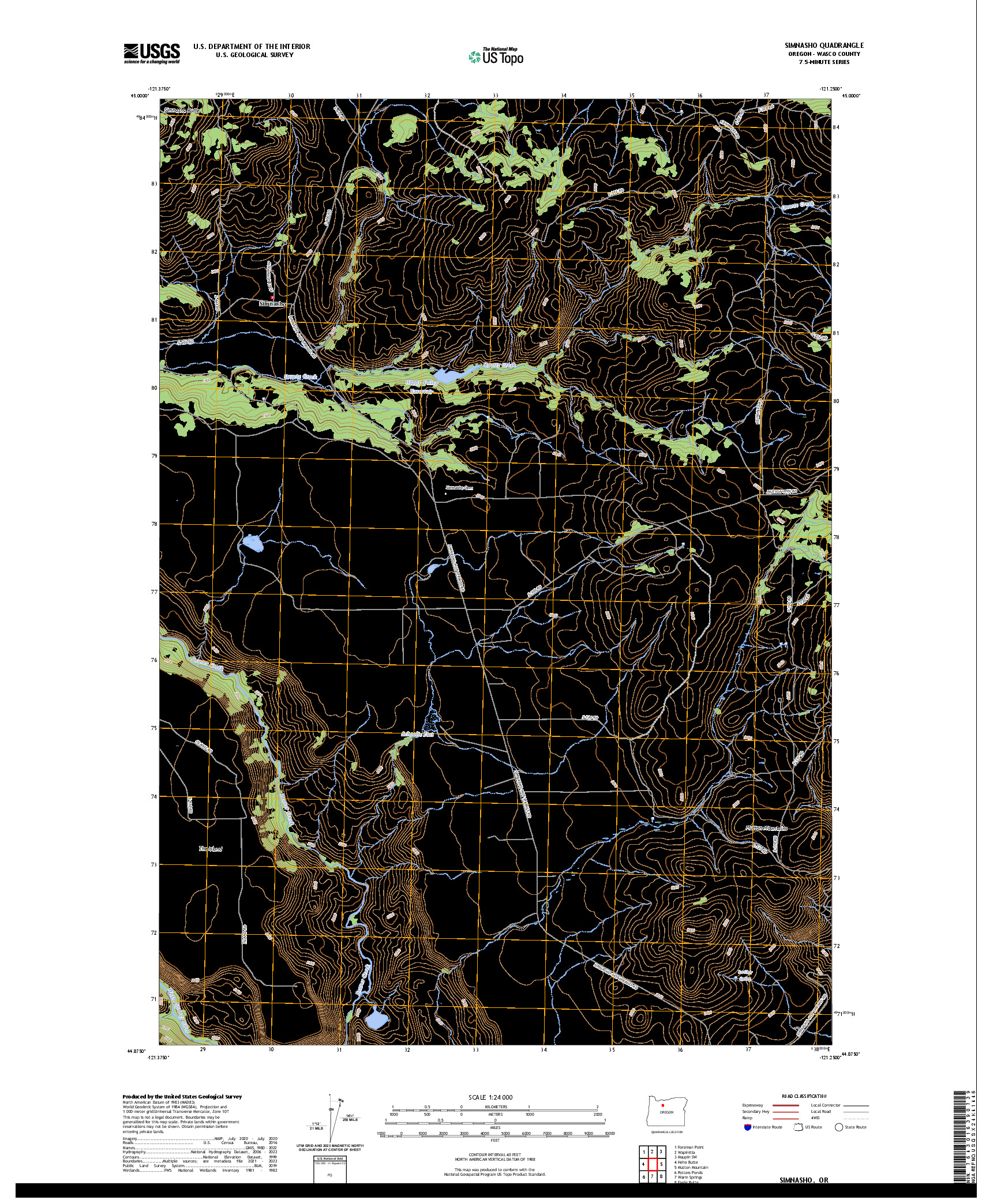 US TOPO 7.5-MINUTE MAP FOR SIMNASHO, OR