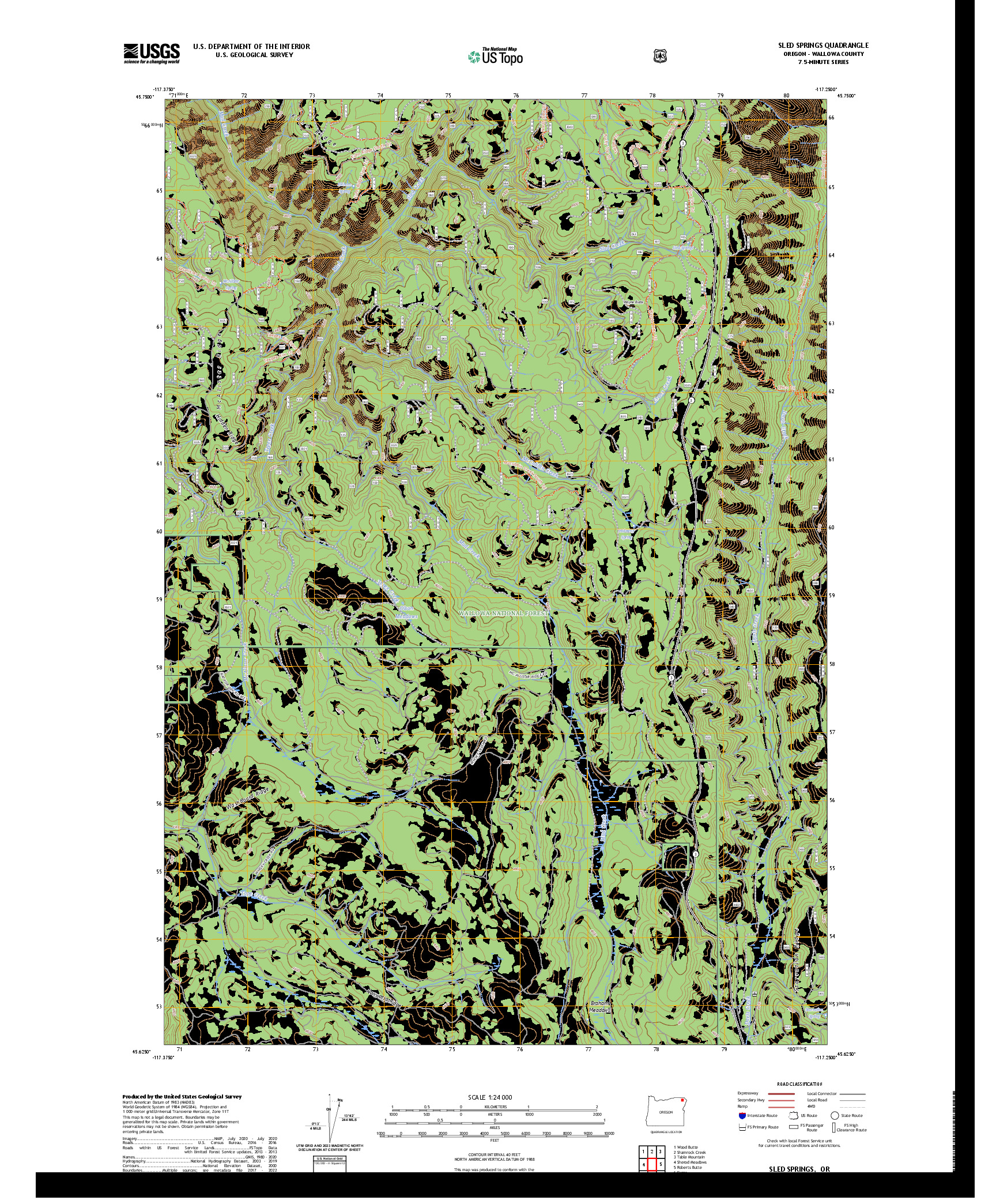 US TOPO 7.5-MINUTE MAP FOR SLED SPRINGS, OR