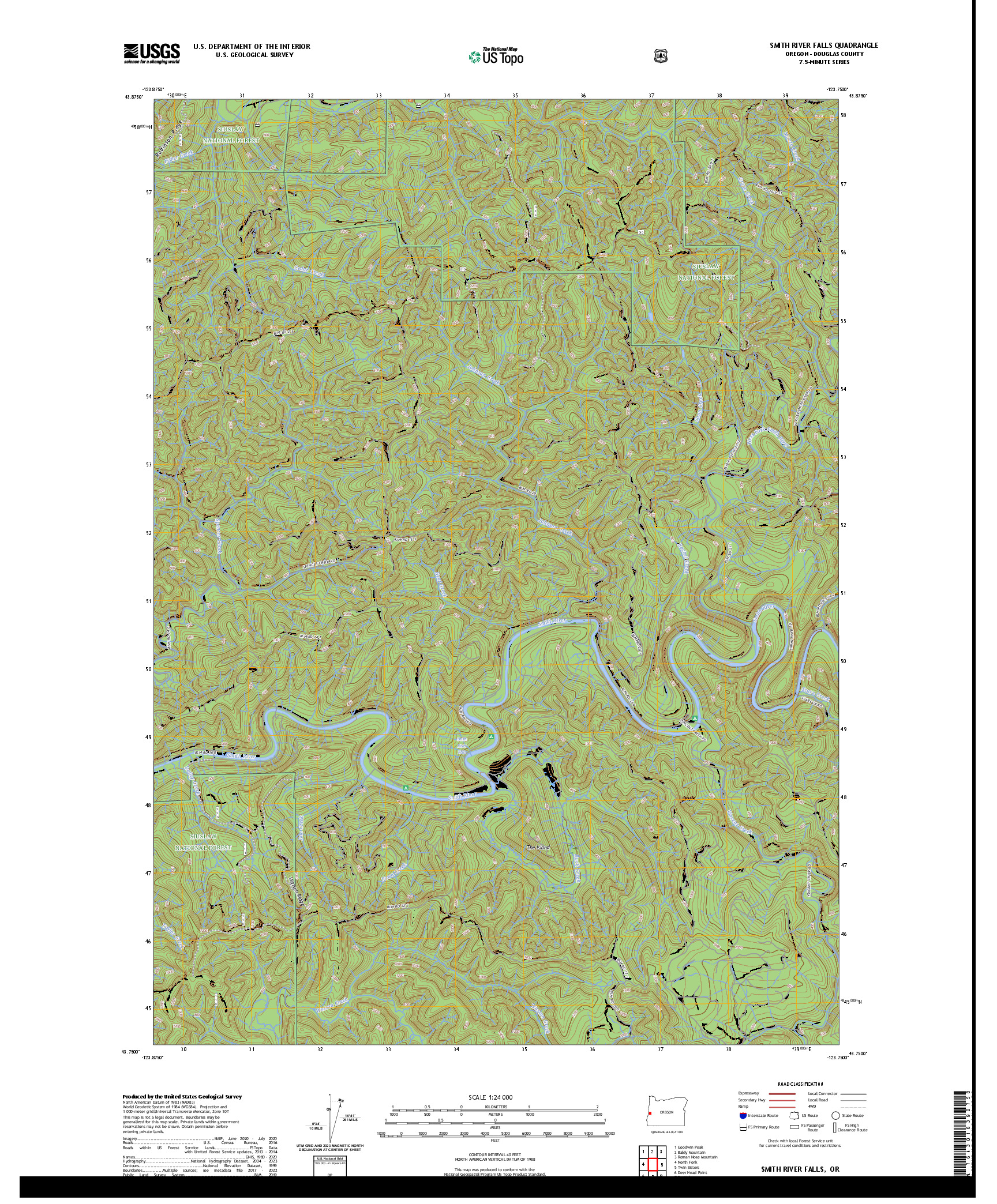 US TOPO 7.5-MINUTE MAP FOR SMITH RIVER FALLS, OR