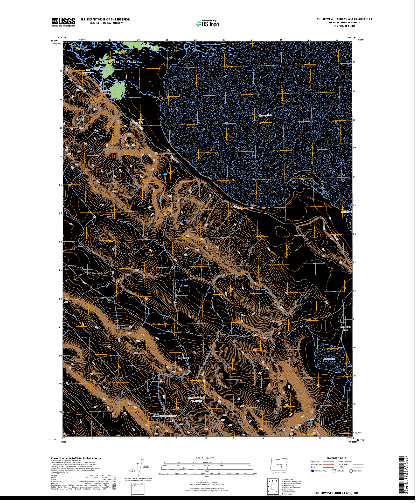 US TOPO 7.5-MINUTE MAP FOR SOUTHWEST HARNEY LAKE, OR
