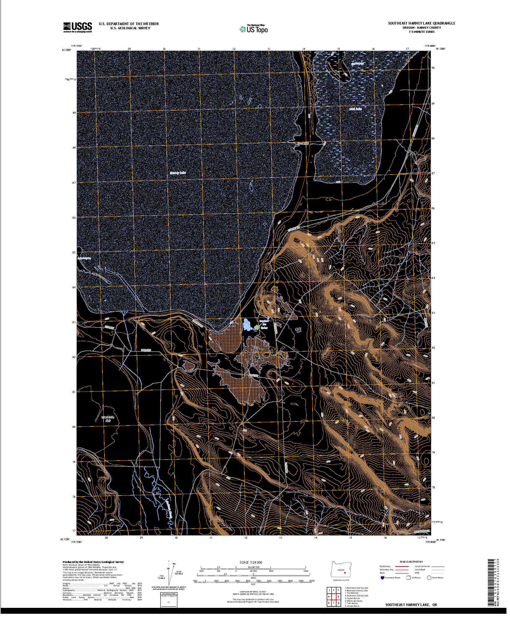 US TOPO 7.5-MINUTE MAP FOR SOUTHEAST HARNEY LAKE, OR