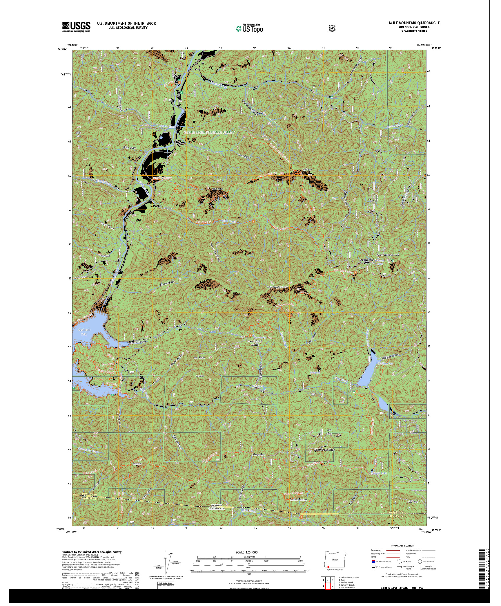 US TOPO 7.5-MINUTE MAP FOR MULE MOUNTAIN, OR,CA