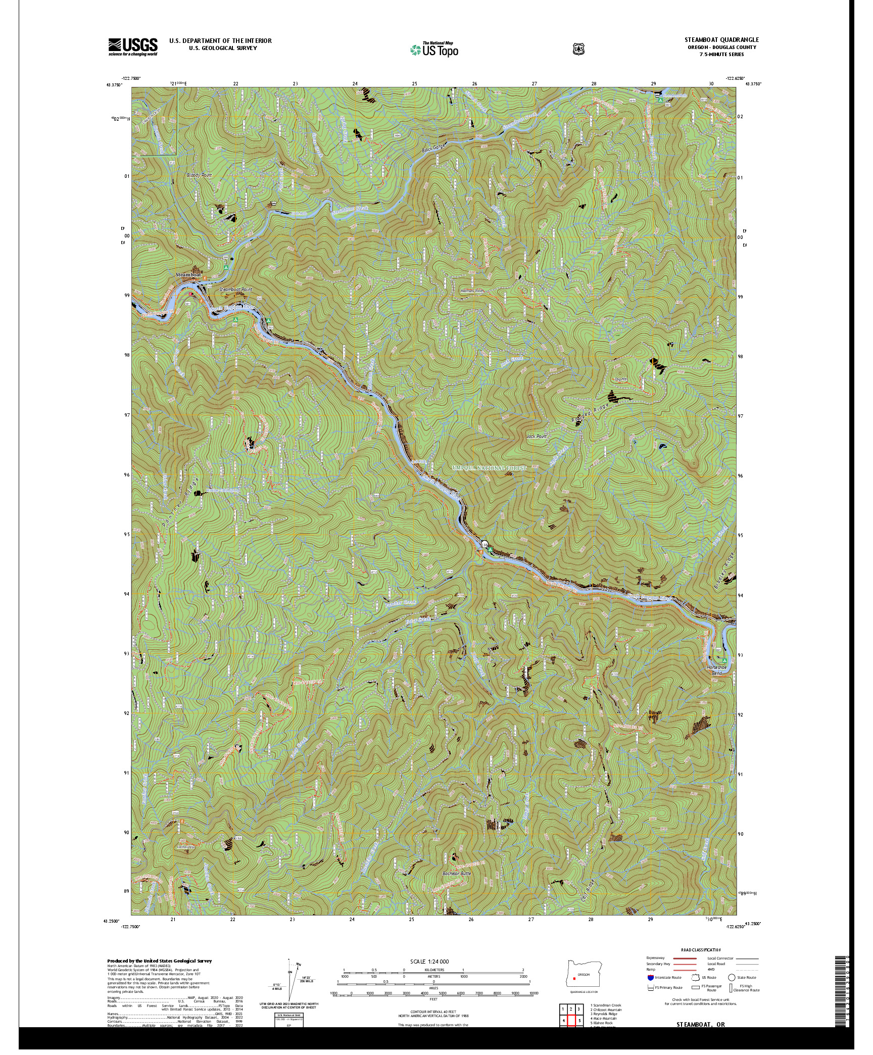 US TOPO 7.5-MINUTE MAP FOR STEAMBOAT, OR