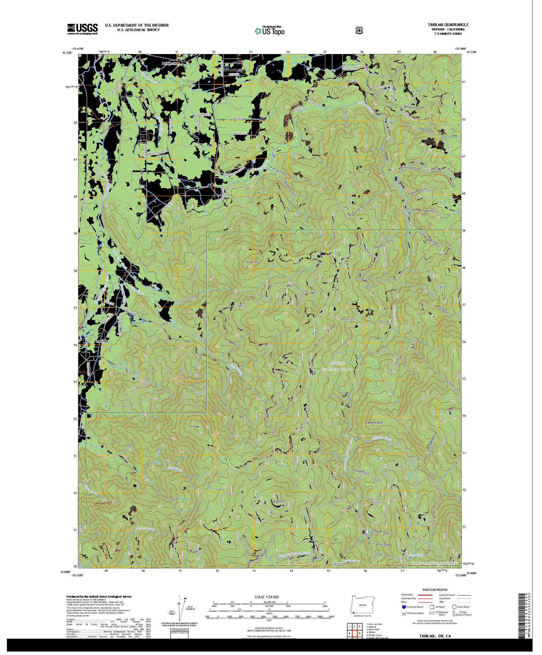 US TOPO 7.5-MINUTE MAP FOR TAKILMA, OR,CA