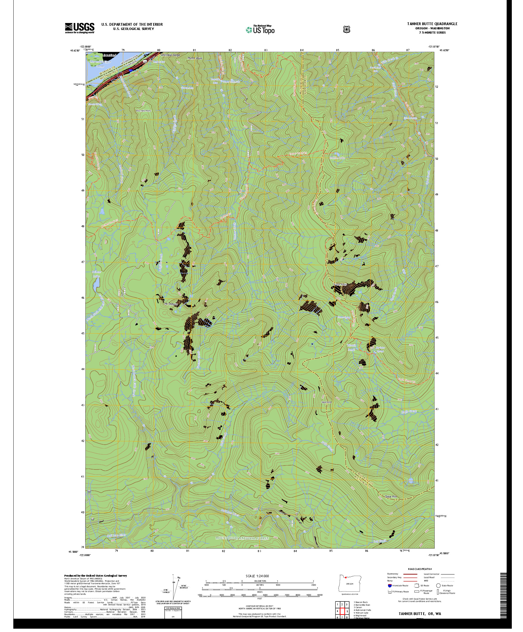 US TOPO 7.5-MINUTE MAP FOR TANNER BUTTE, OR,WA