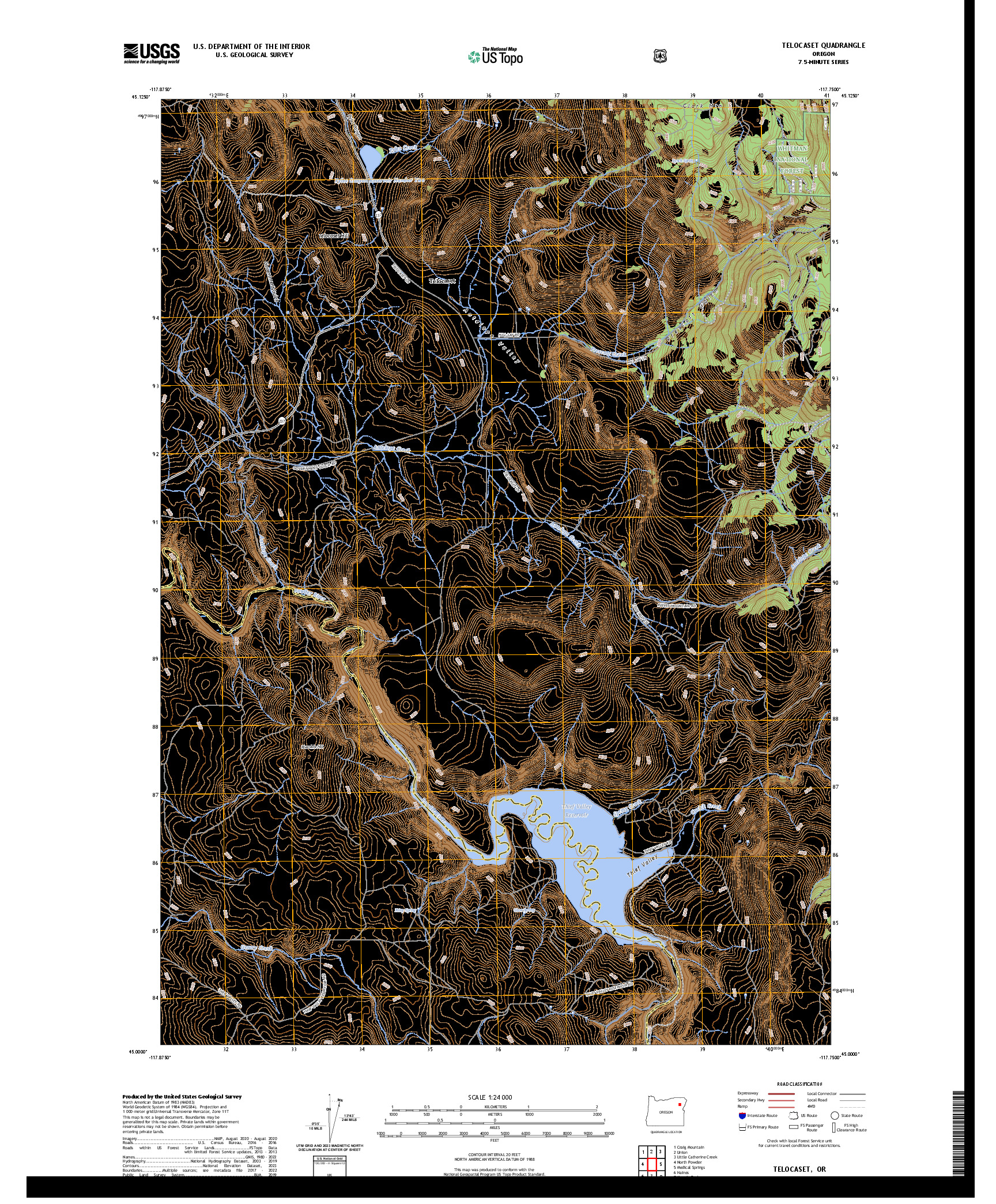 US TOPO 7.5-MINUTE MAP FOR TELOCASET, OR