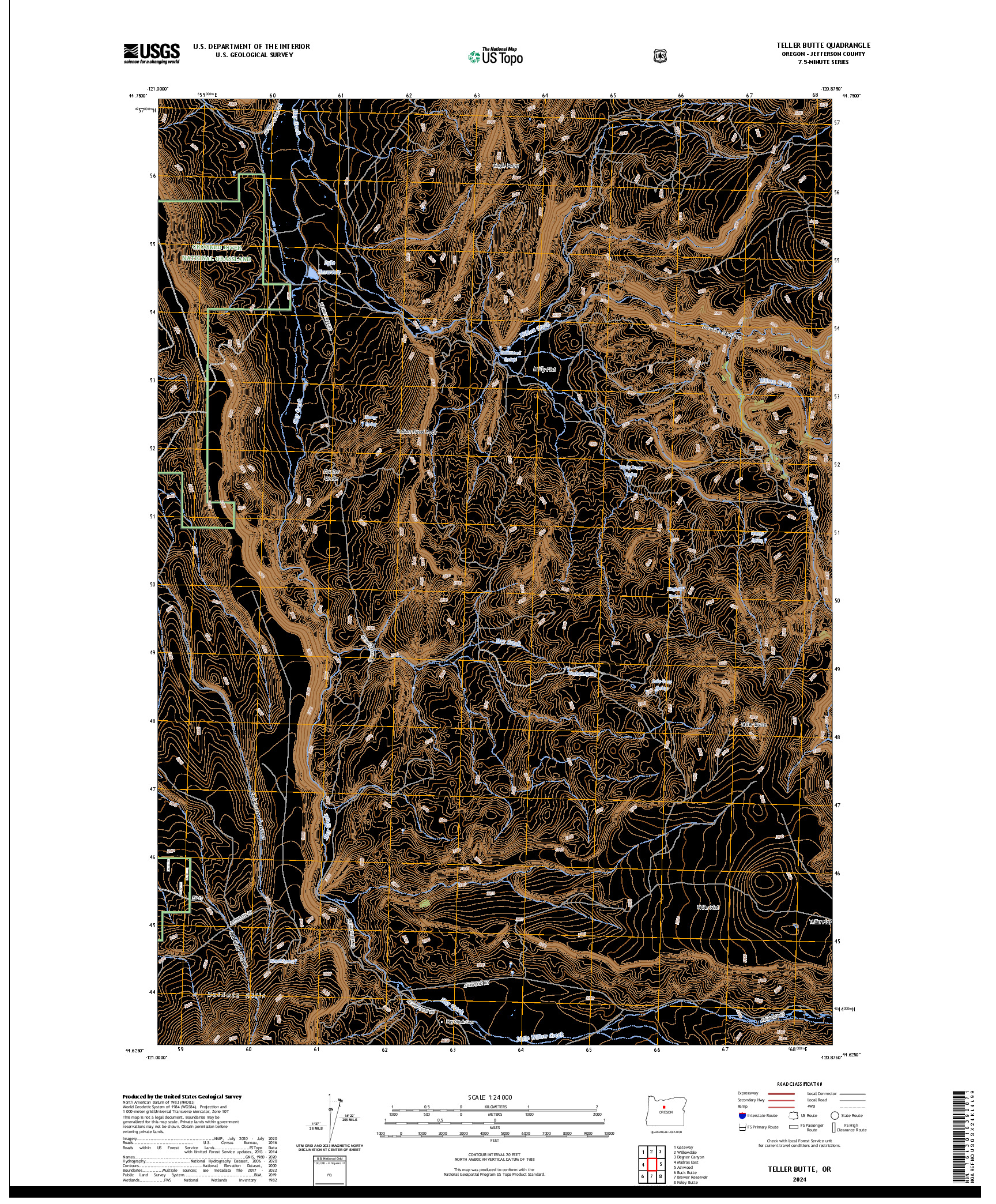 US TOPO 7.5-MINUTE MAP FOR TELLER BUTTE, OR