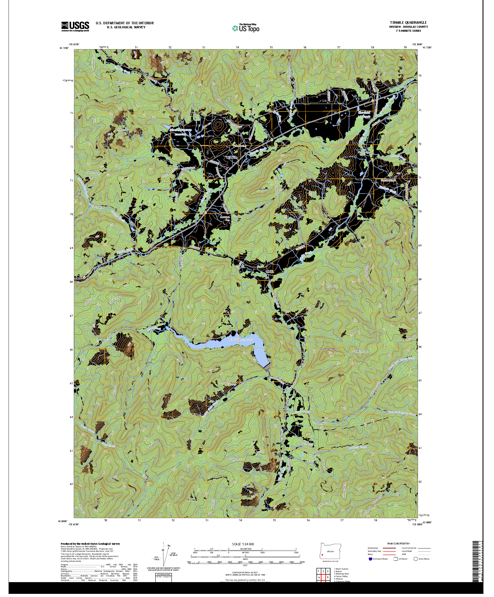 US TOPO 7.5-MINUTE MAP FOR TENMILE, OR