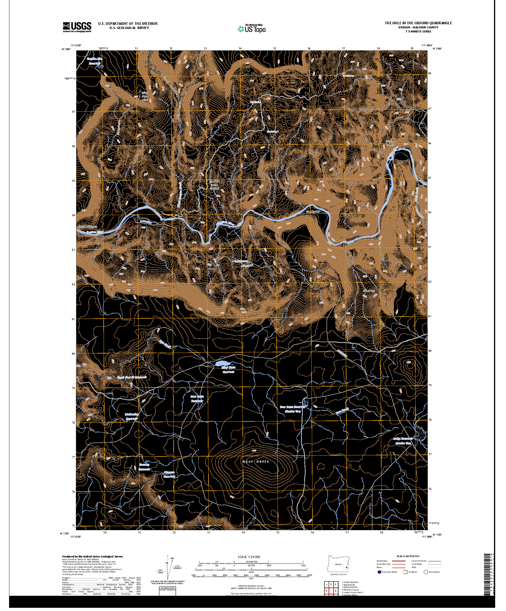 US TOPO 7.5-MINUTE MAP FOR THE HOLE IN THE GROUND, OR
