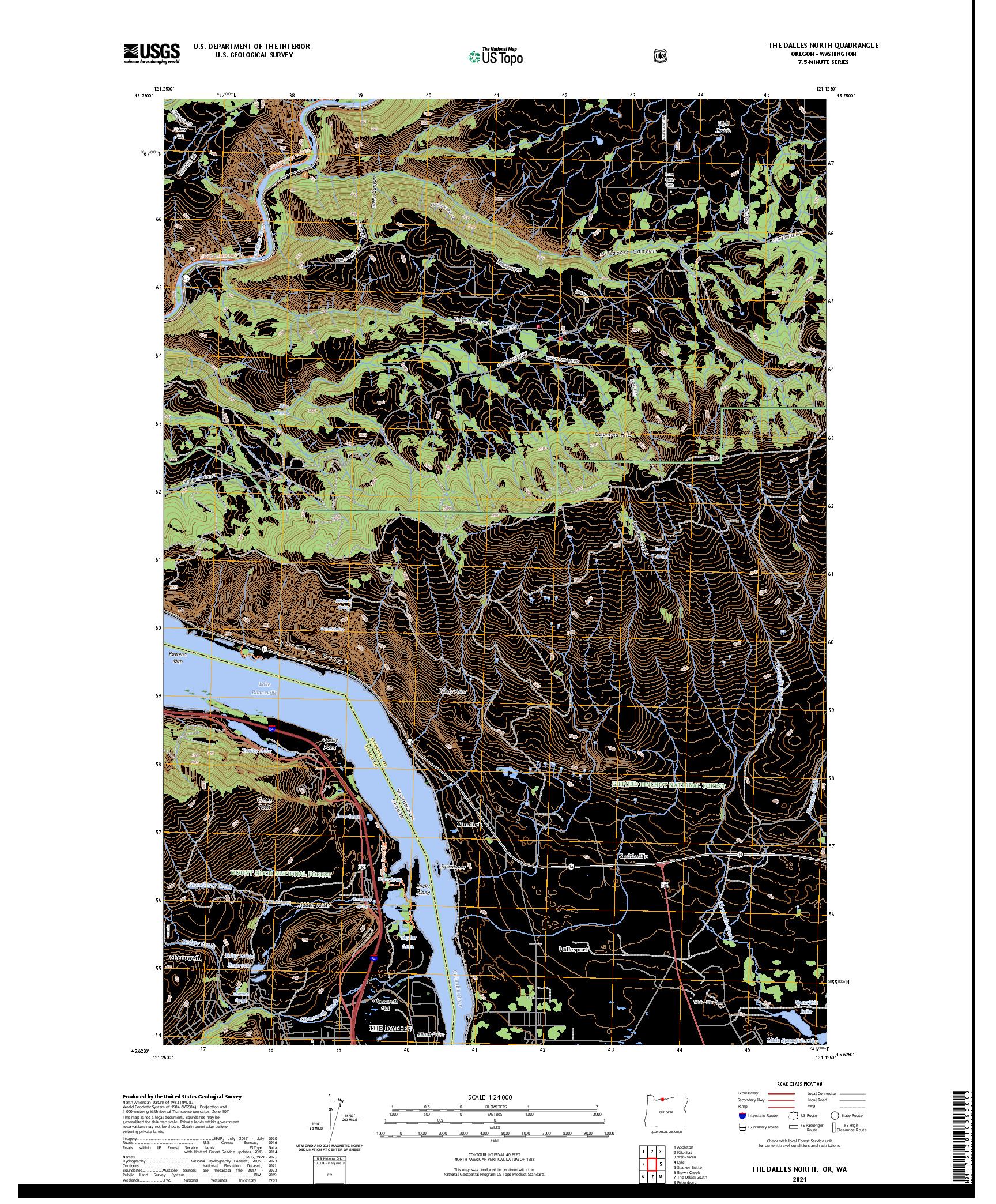 US TOPO 7.5-MINUTE MAP FOR THE DALLES NORTH, OR,WA