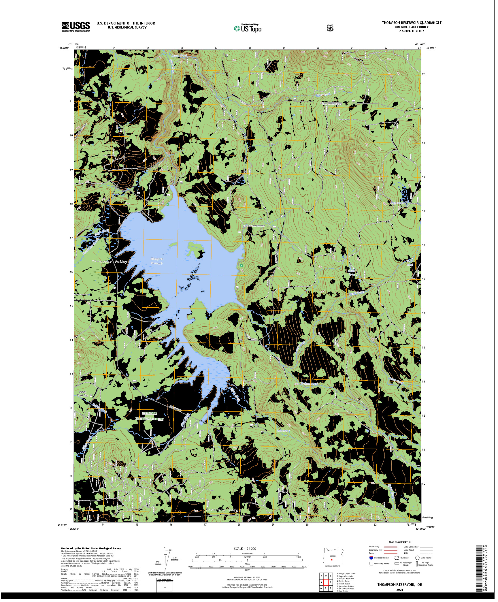 US TOPO 7.5-MINUTE MAP FOR THOMPSON RESERVOIR, OR