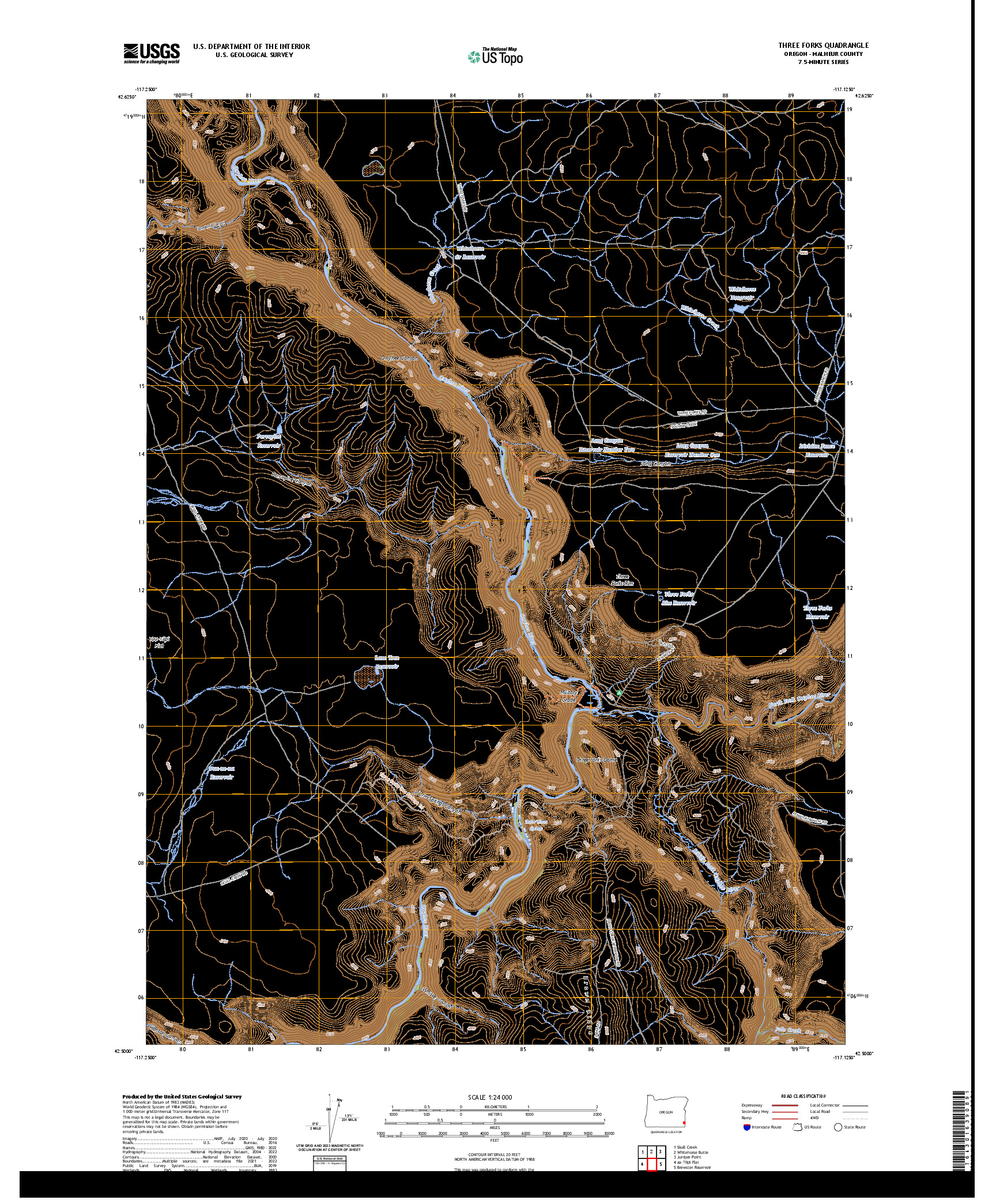 US TOPO 7.5-MINUTE MAP FOR THREE FORKS, OR