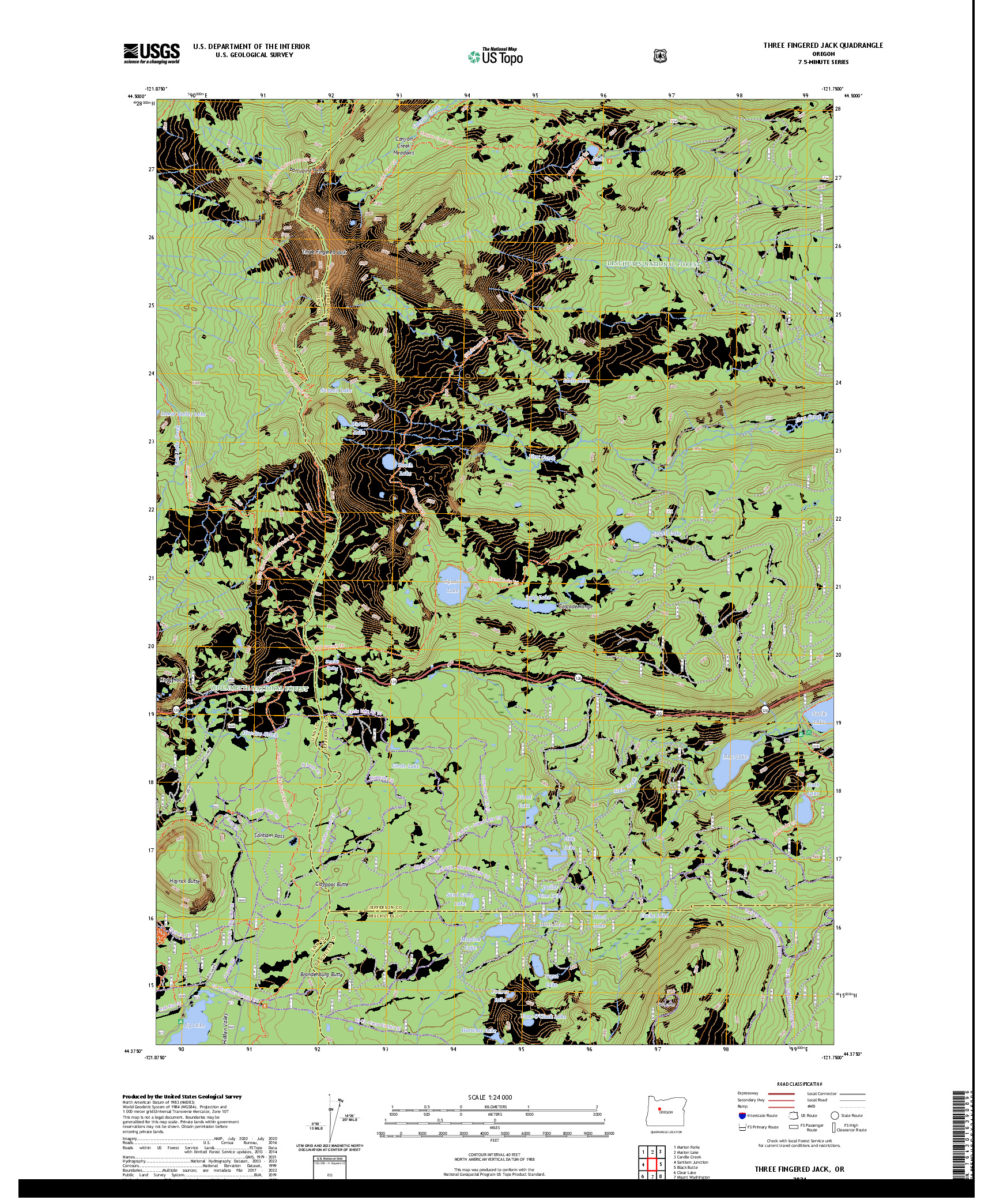 US TOPO 7.5-MINUTE MAP FOR THREE FINGERED JACK, OR