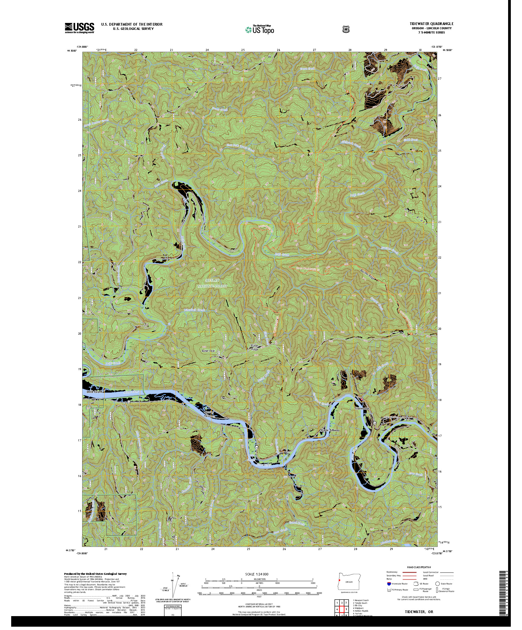 US TOPO 7.5-MINUTE MAP FOR TIDEWATER, OR