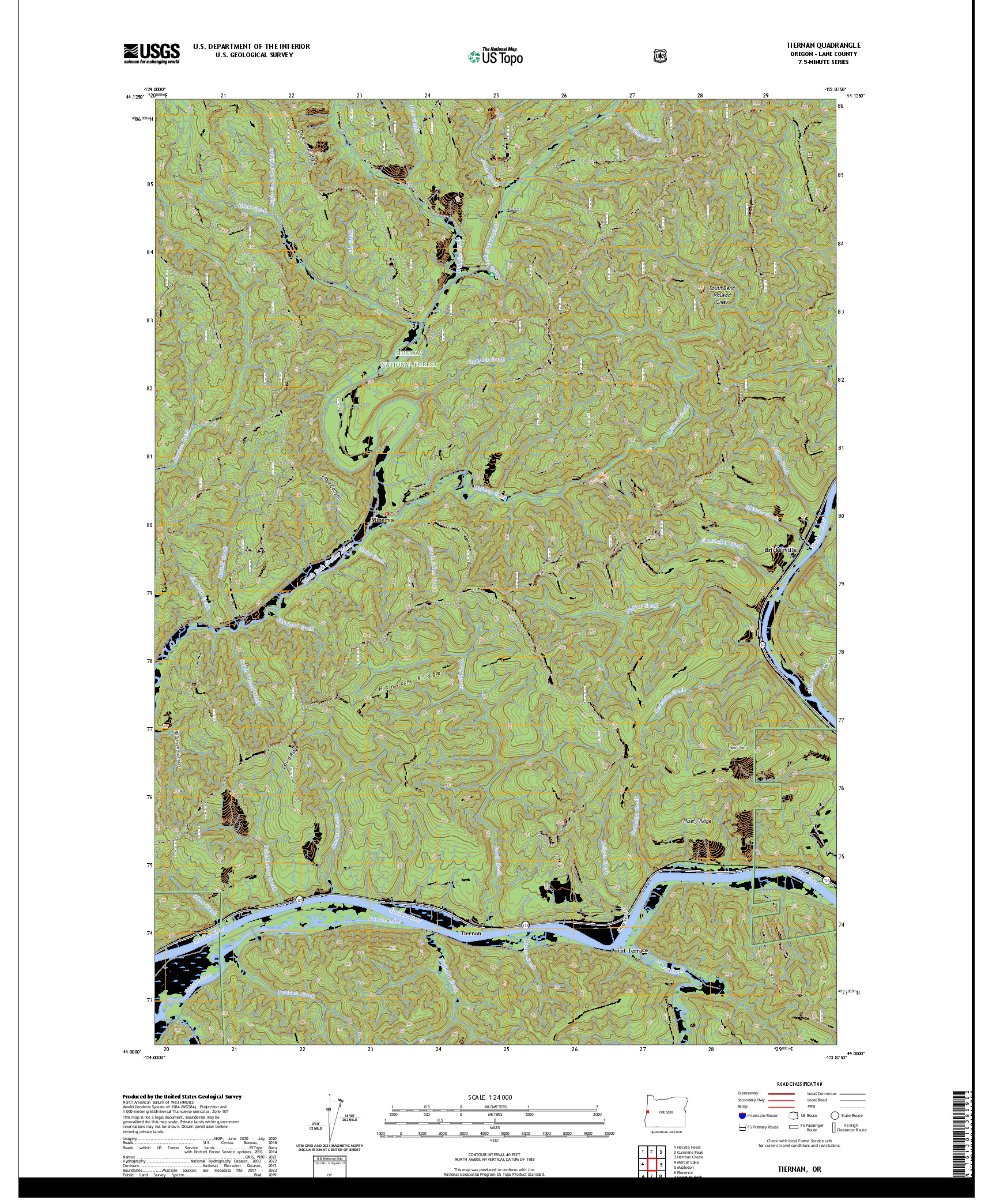 US TOPO 7.5-MINUTE MAP FOR TIERNAN, OR