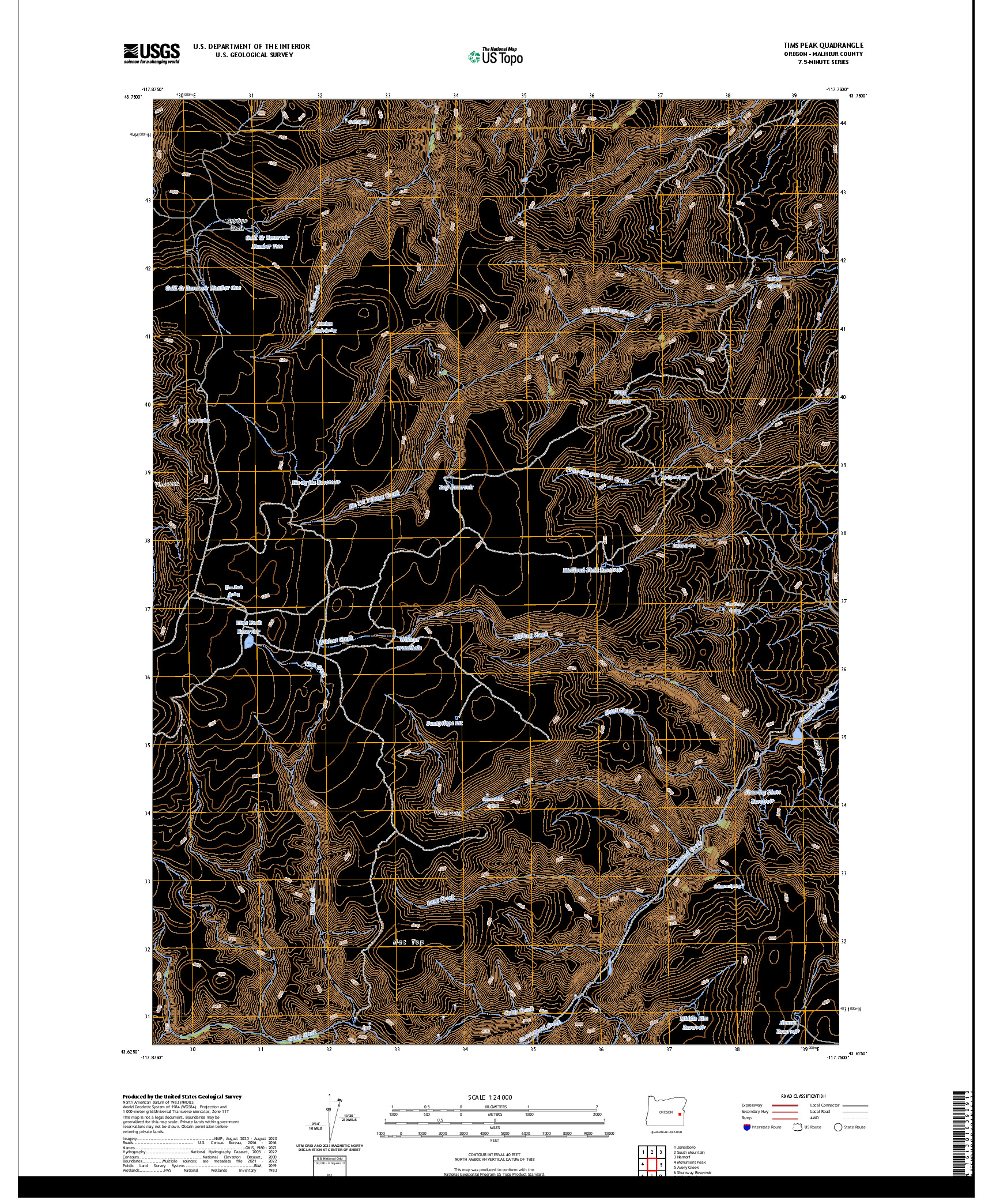 US TOPO 7.5-MINUTE MAP FOR TIMS PEAK, OR