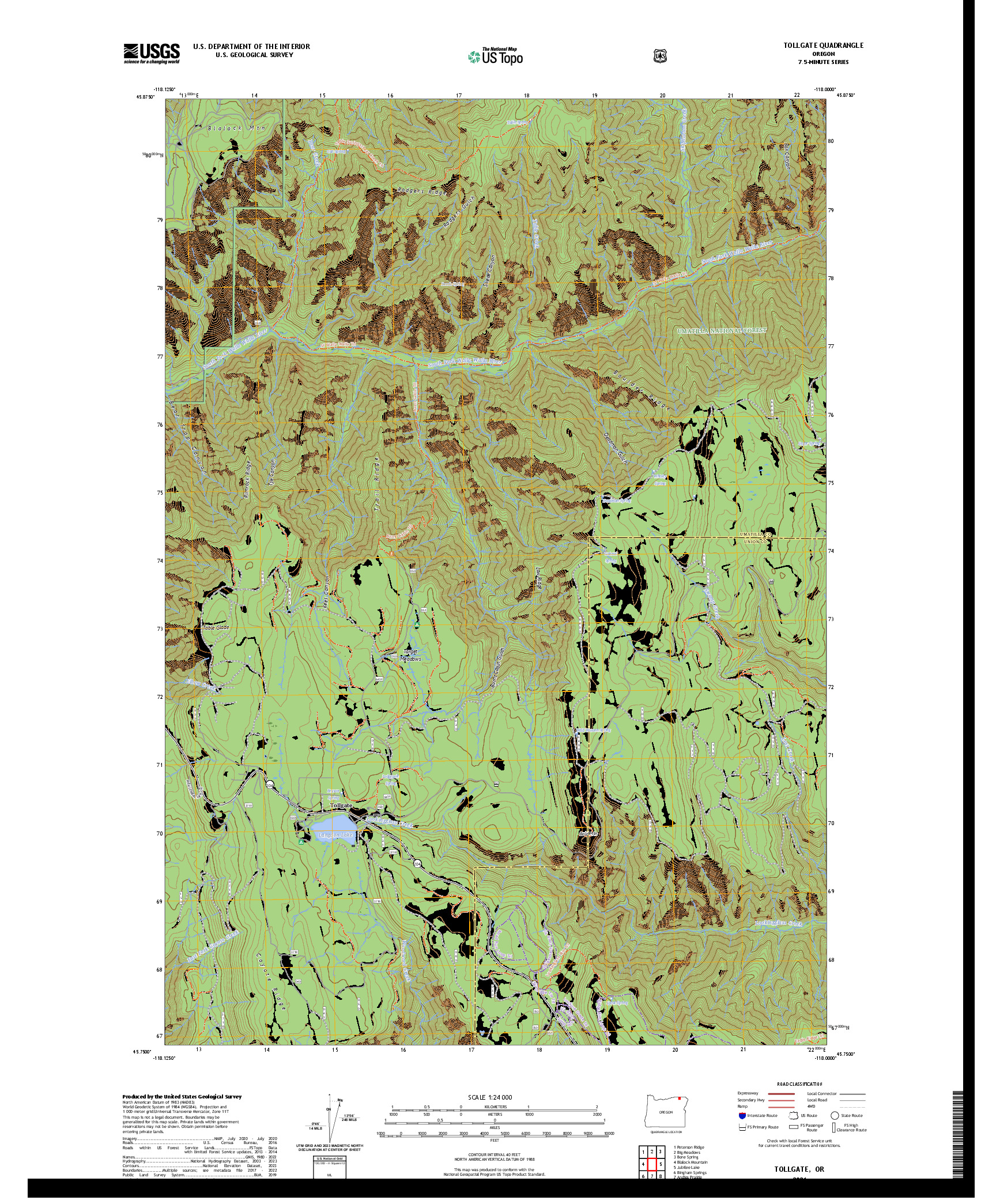 US TOPO 7.5-MINUTE MAP FOR TOLLGATE, OR