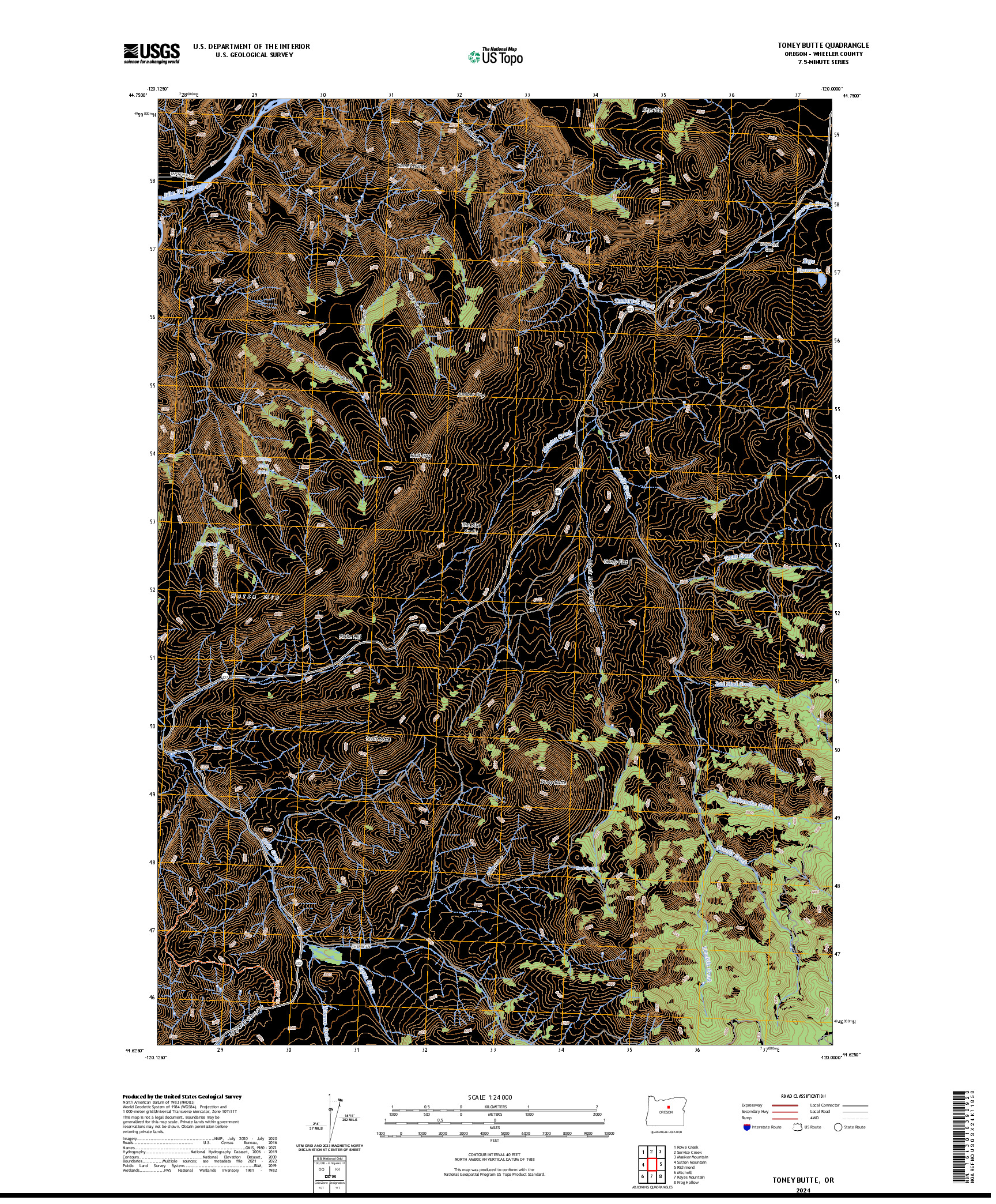 US TOPO 7.5-MINUTE MAP FOR TONEY BUTTE, OR