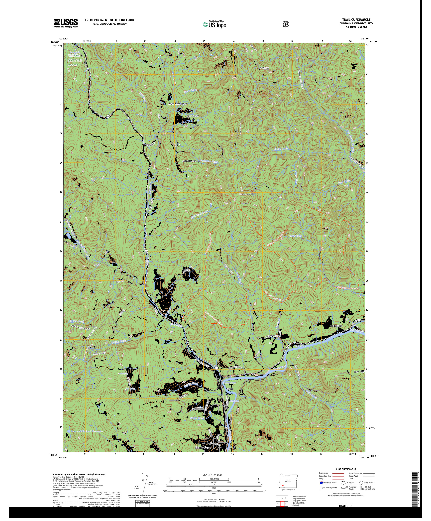 US TOPO 7.5-MINUTE MAP FOR TRAIL, OR