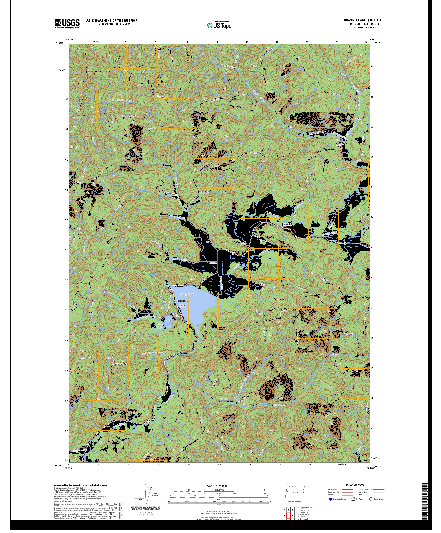 US TOPO 7.5-MINUTE MAP FOR TRIANGLE LAKE, OR