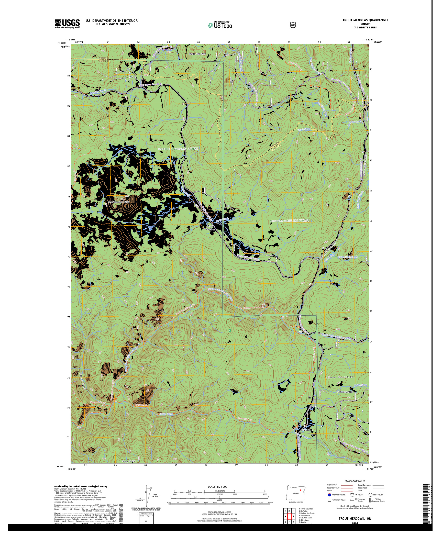 US TOPO 7.5-MINUTE MAP FOR TROUT MEADOWS, OR