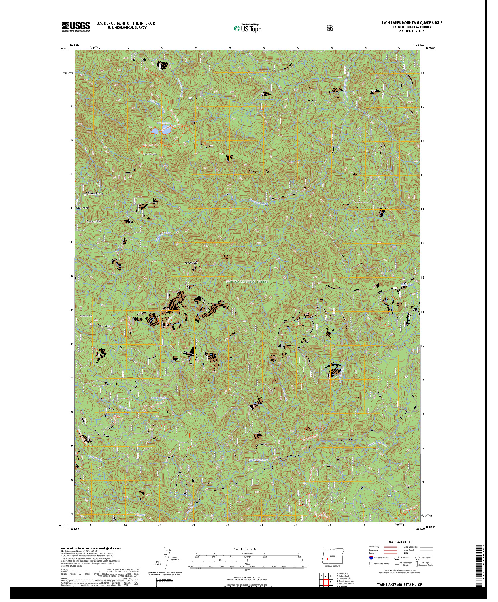 US TOPO 7.5-MINUTE MAP FOR TWIN LAKES MOUNTAIN, OR
