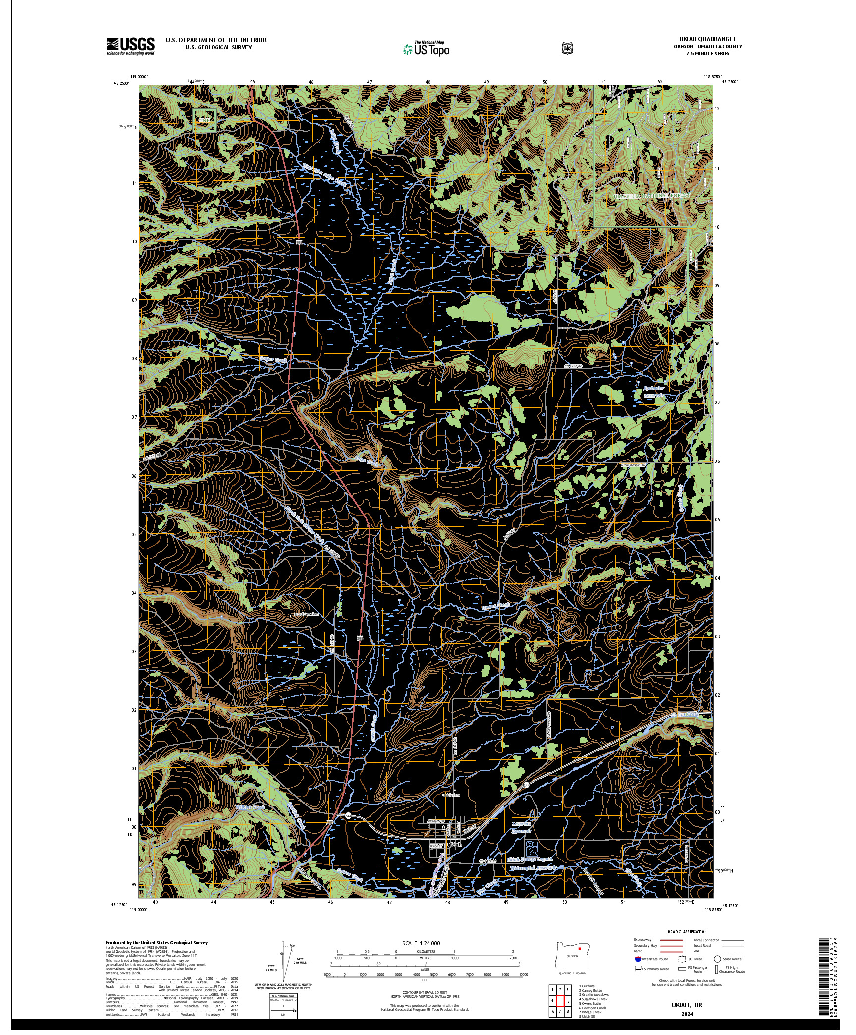 US TOPO 7.5-MINUTE MAP FOR UKIAH, OR