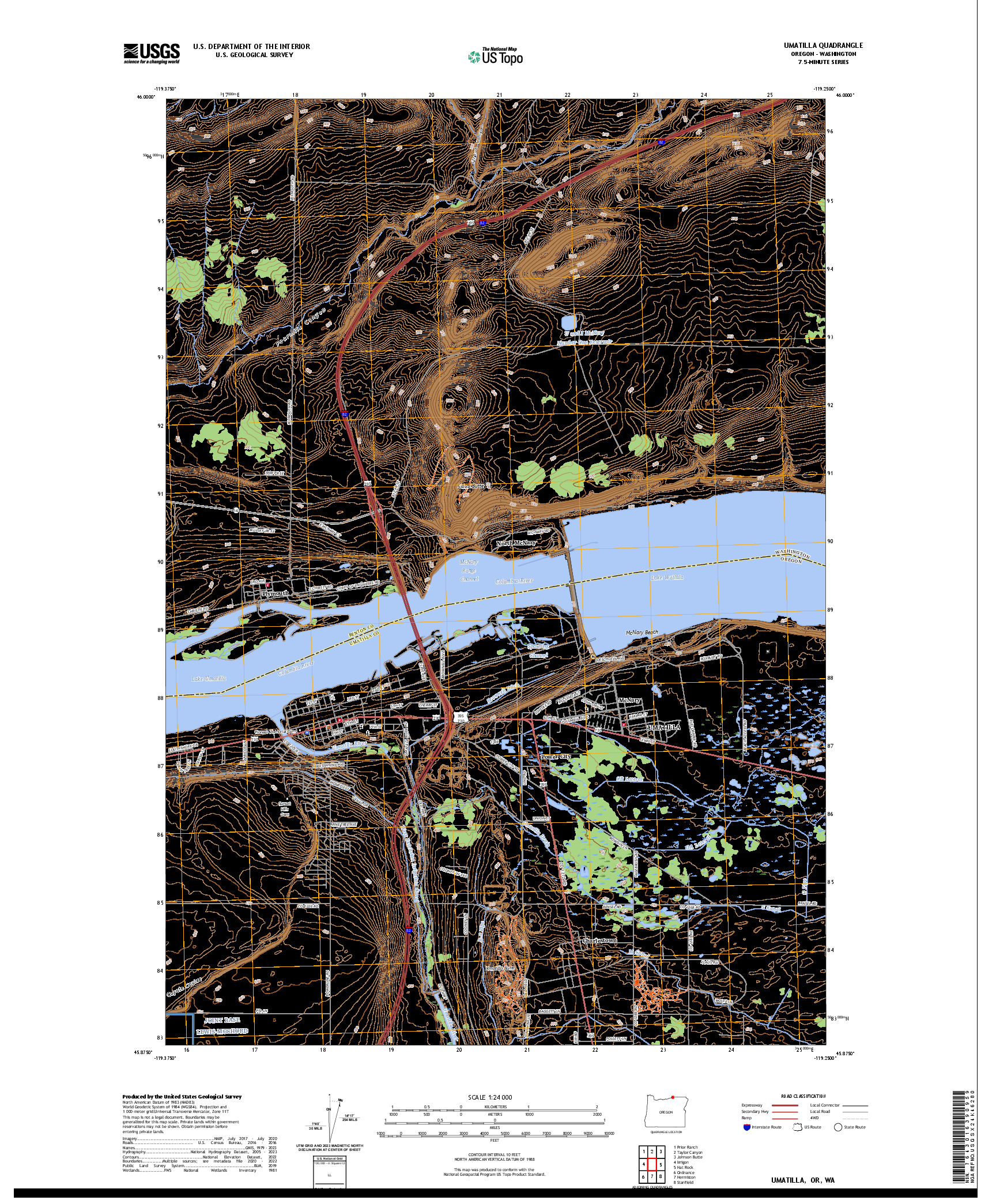 US TOPO 7.5-MINUTE MAP FOR UMATILLA, OR,WA