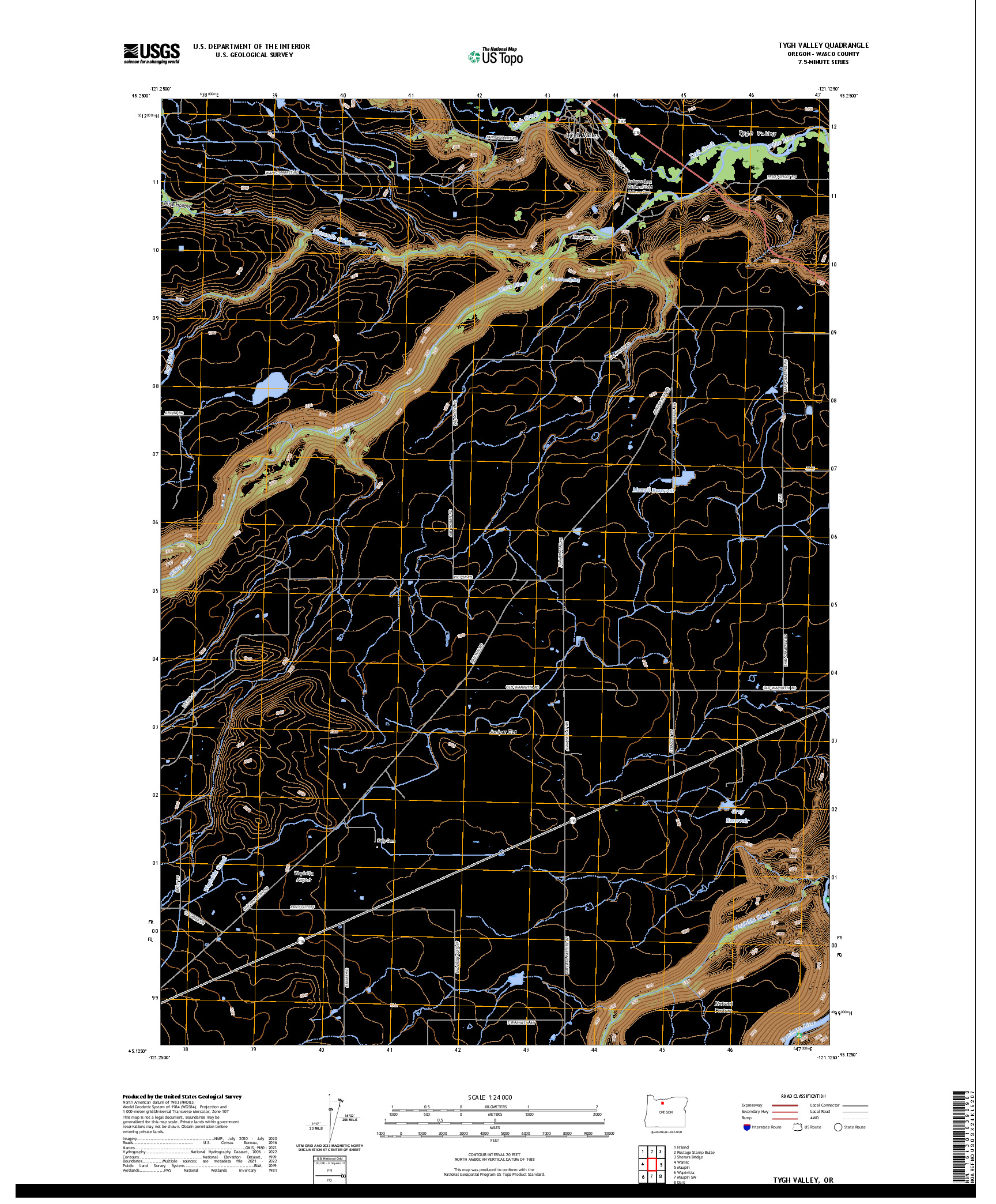 US TOPO 7.5-MINUTE MAP FOR TYGH VALLEY, OR