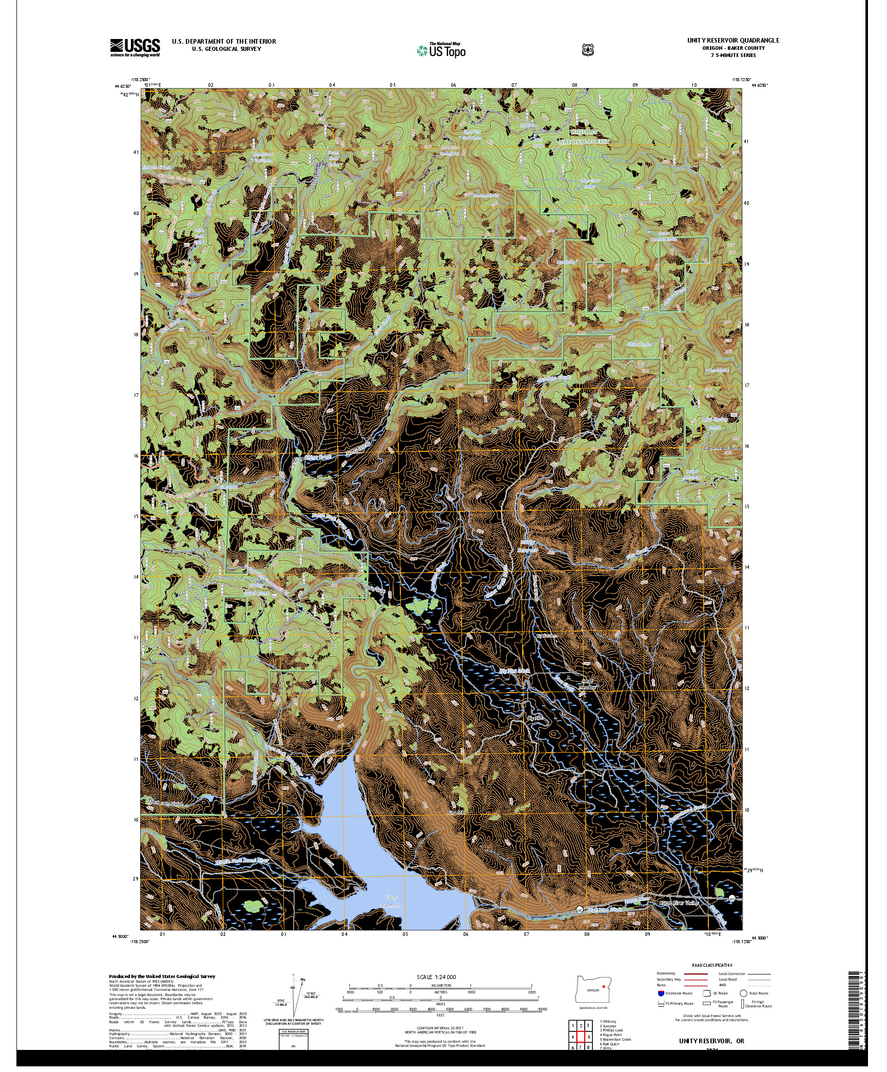 US TOPO 7.5-MINUTE MAP FOR UNITY RESERVOIR, OR