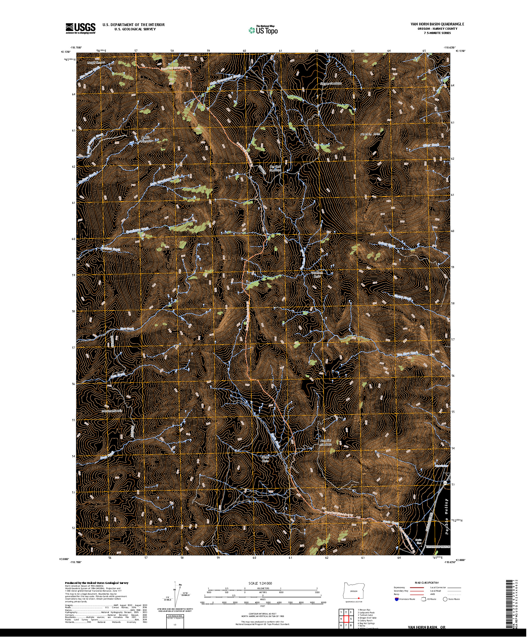 US TOPO 7.5-MINUTE MAP FOR VAN HORN BASIN, OR