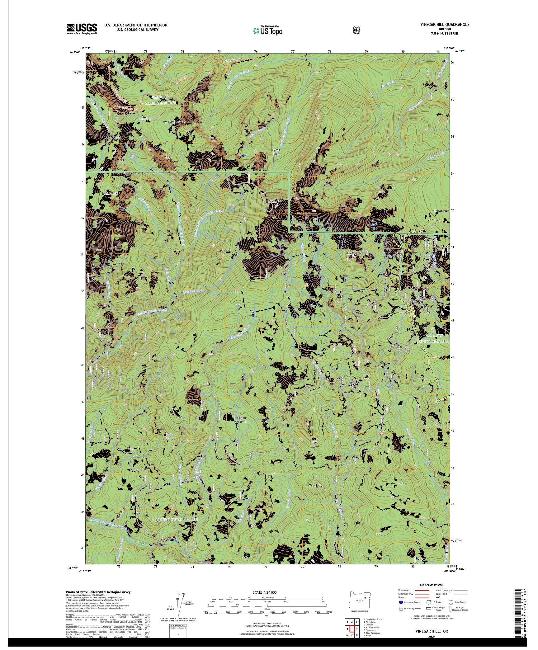 US TOPO 7.5-MINUTE MAP FOR VINEGAR HILL, OR