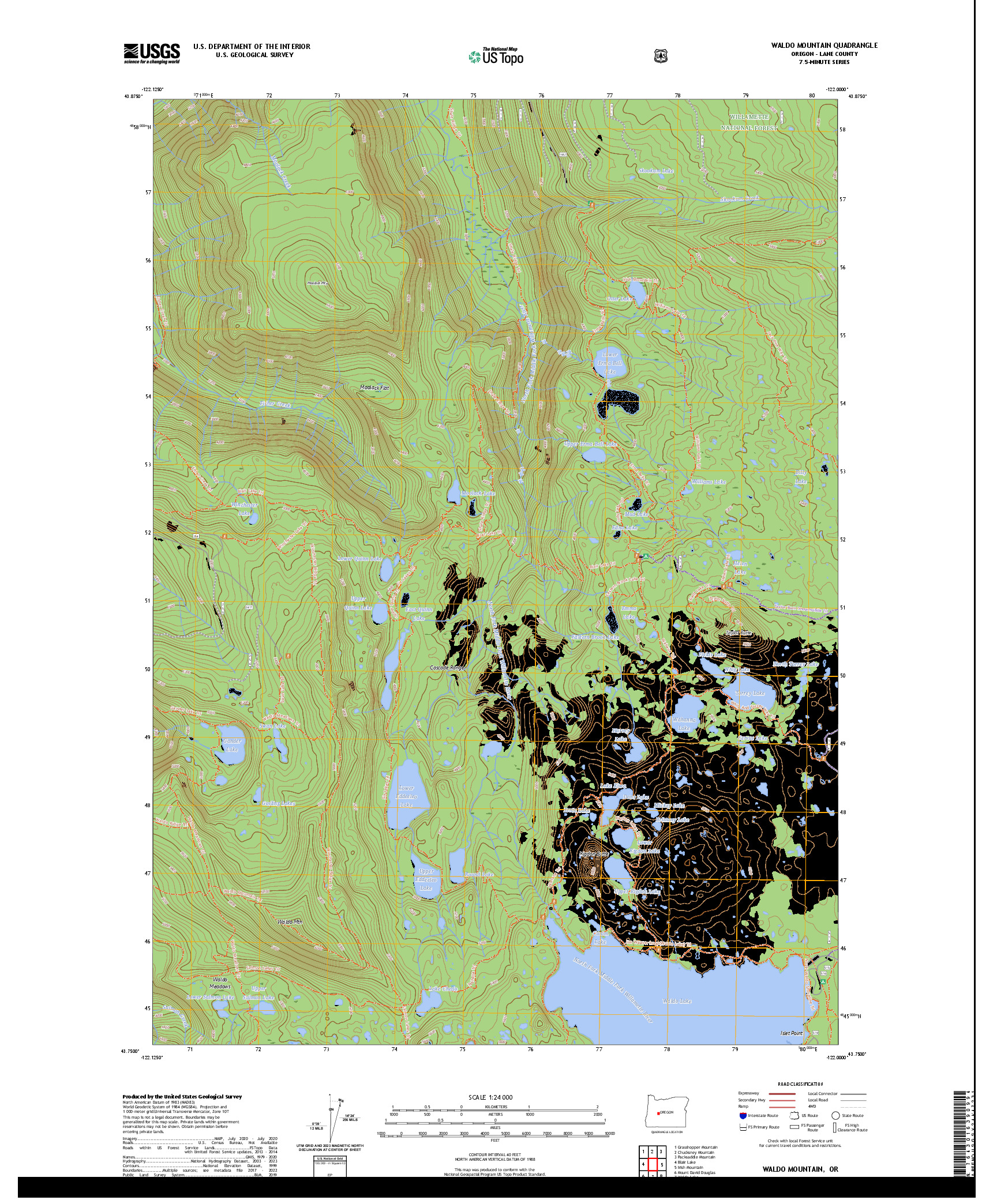 US TOPO 7.5-MINUTE MAP FOR WALDO MOUNTAIN, OR