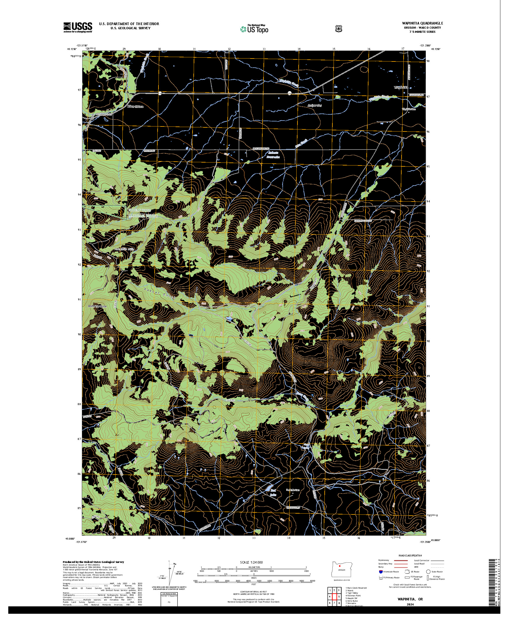 US TOPO 7.5-MINUTE MAP FOR WAPINITIA, OR