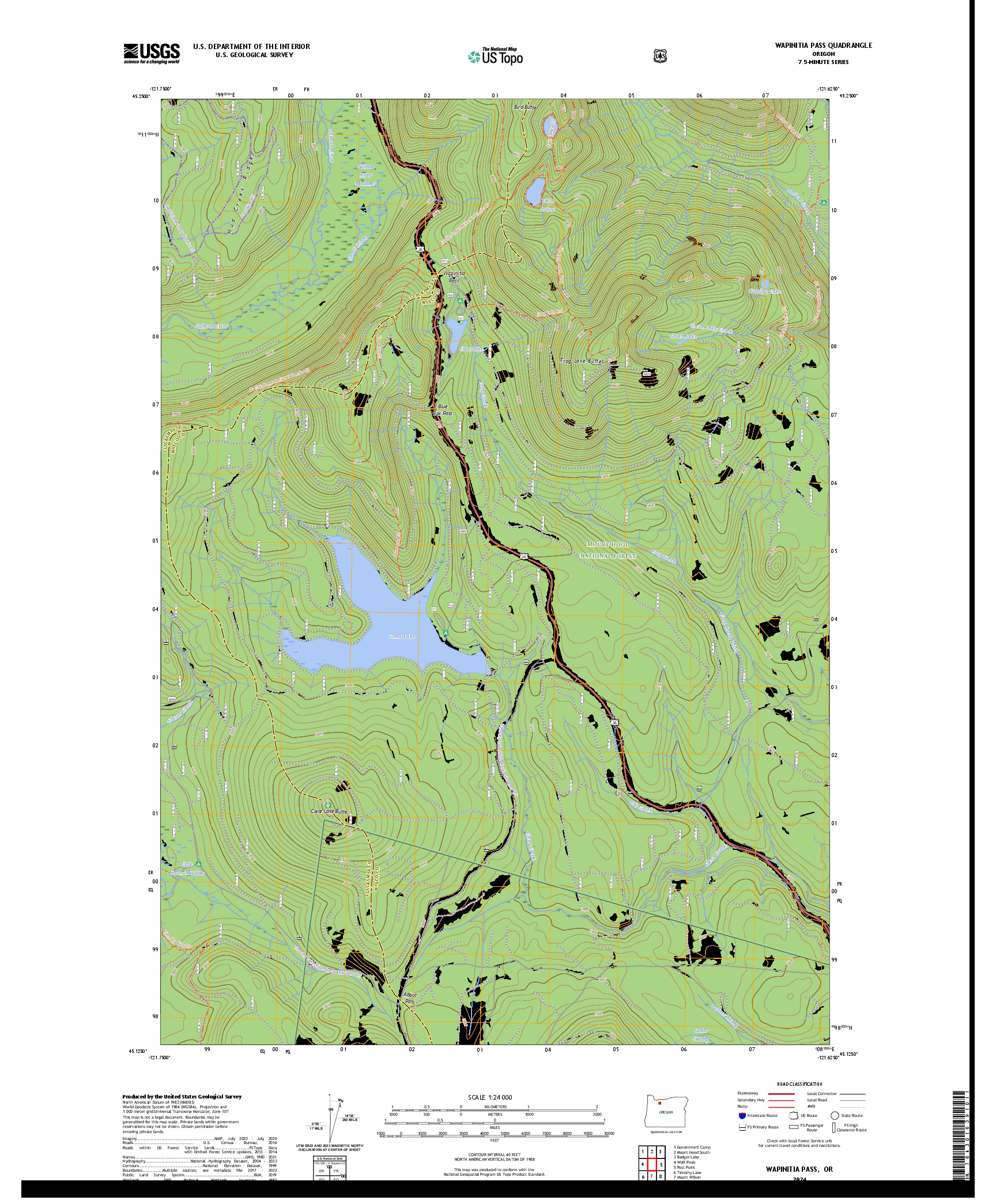 US TOPO 7.5-MINUTE MAP FOR WAPINITIA PASS, OR