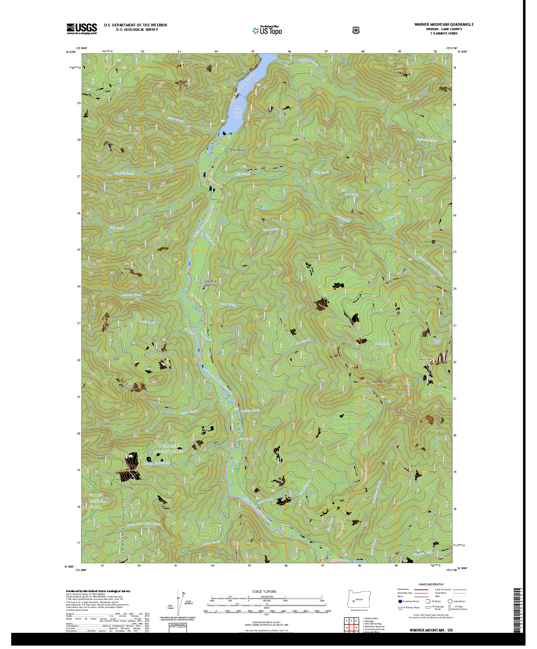 US TOPO 7.5-MINUTE MAP FOR WARNER MOUNTAIN, OR