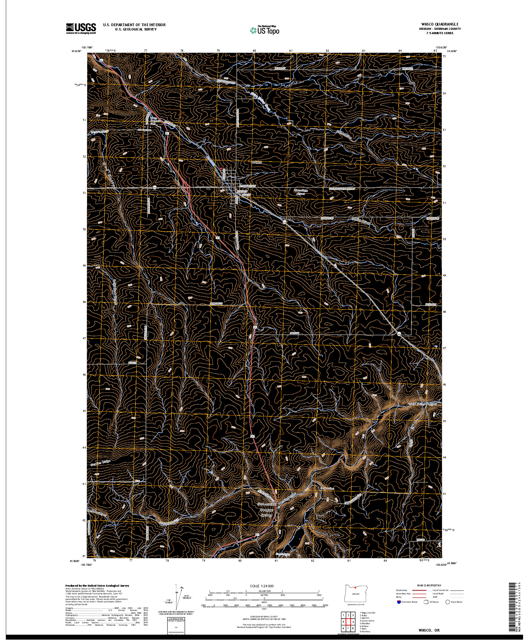 US TOPO 7.5-MINUTE MAP FOR WASCO, OR